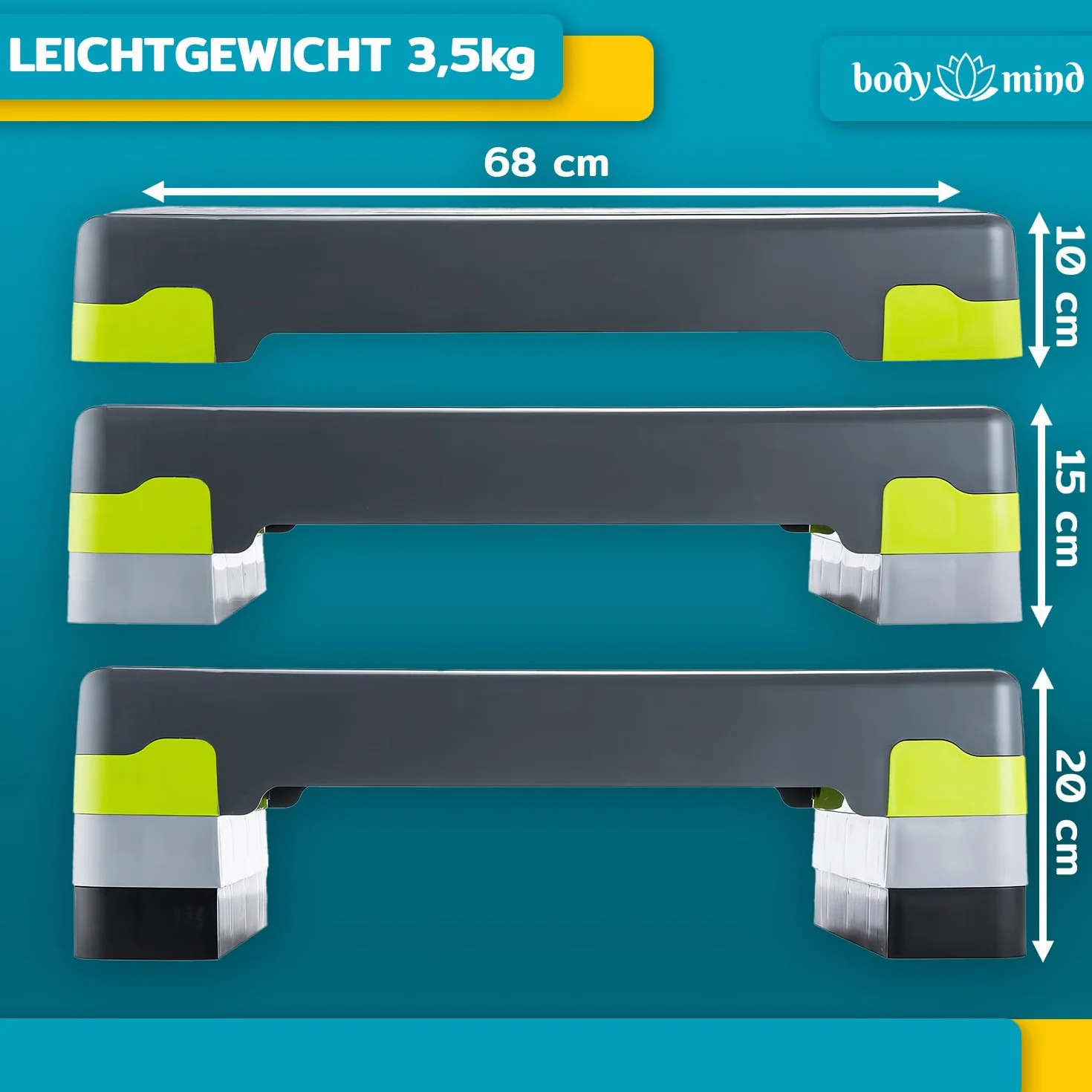 Body & Mind® Aerobic Stepper Elite 3-stopniowa ławka do steppera z darmową matą antypoślizgową i ekskluzywnym e-bookiem treningowym