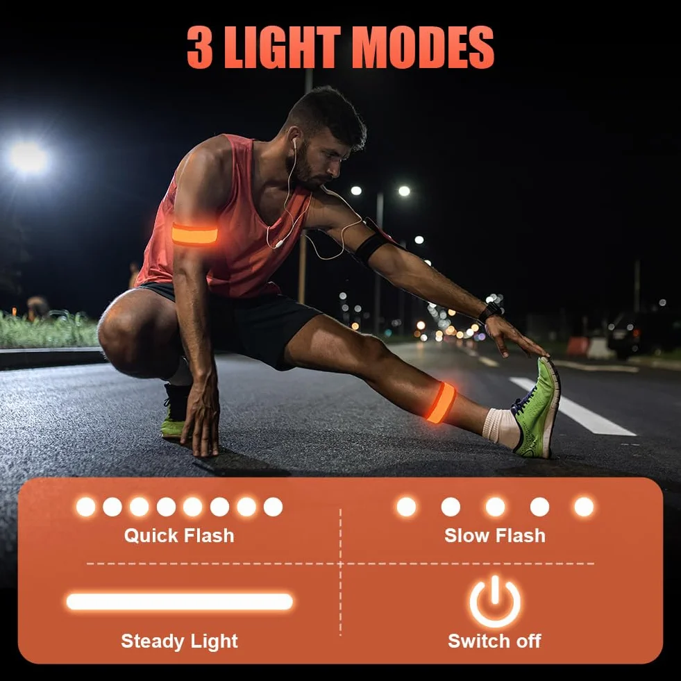 flintronic 2 opaski świetlne LED z możliwością ładowania USB, odblaskowe opaski do biegania LED, regulowane migające paski bezpieczeństwa, podświetlane paski sportowe, 2 szt