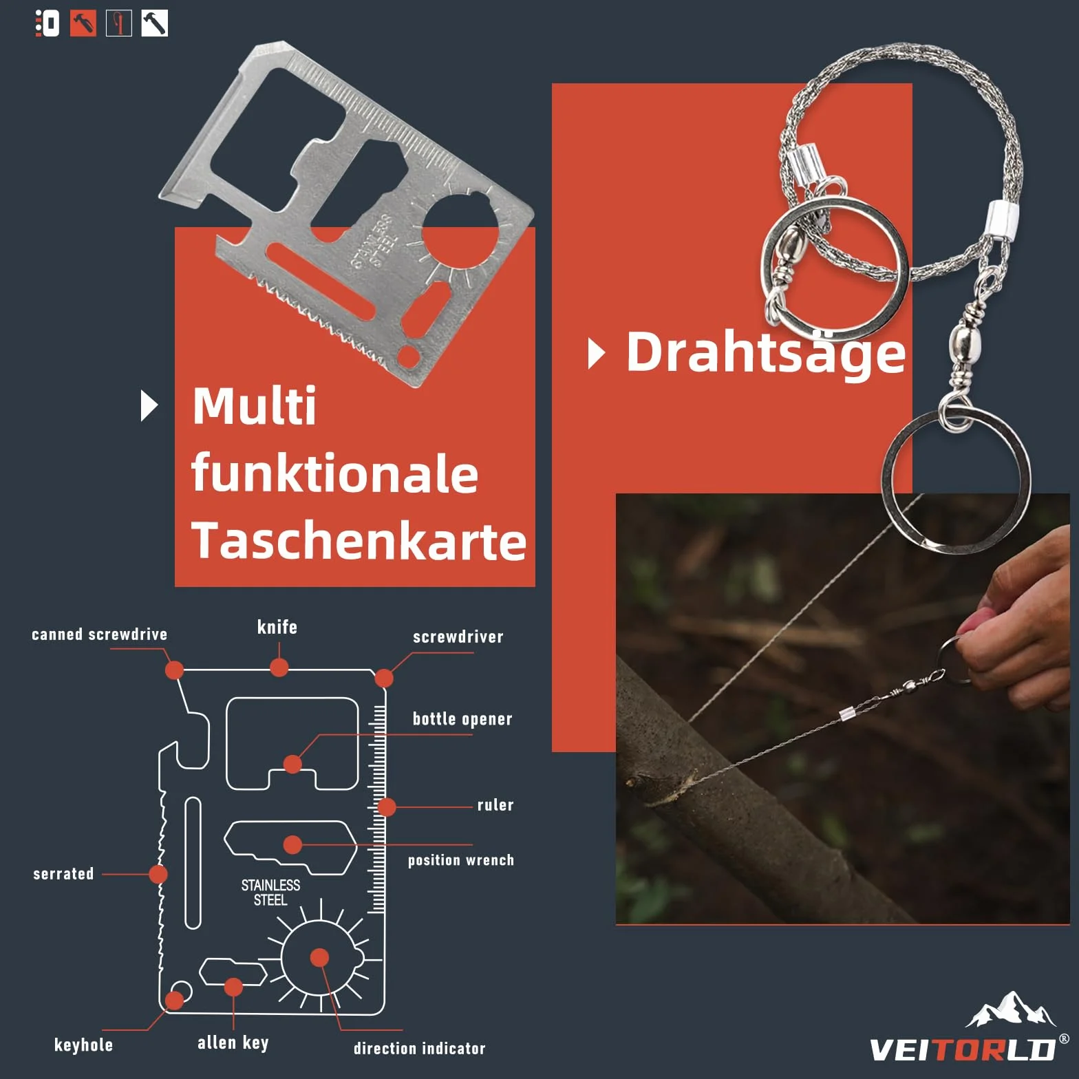 Mikołajkowy zestaw survivalowy, prezent dla mężczyzn na Boże Narodzenie, prezent urodzinowy dla chłopaka, taty, męża, brata, nastolatków, wyposażenie survivalowe na kemping i przygody