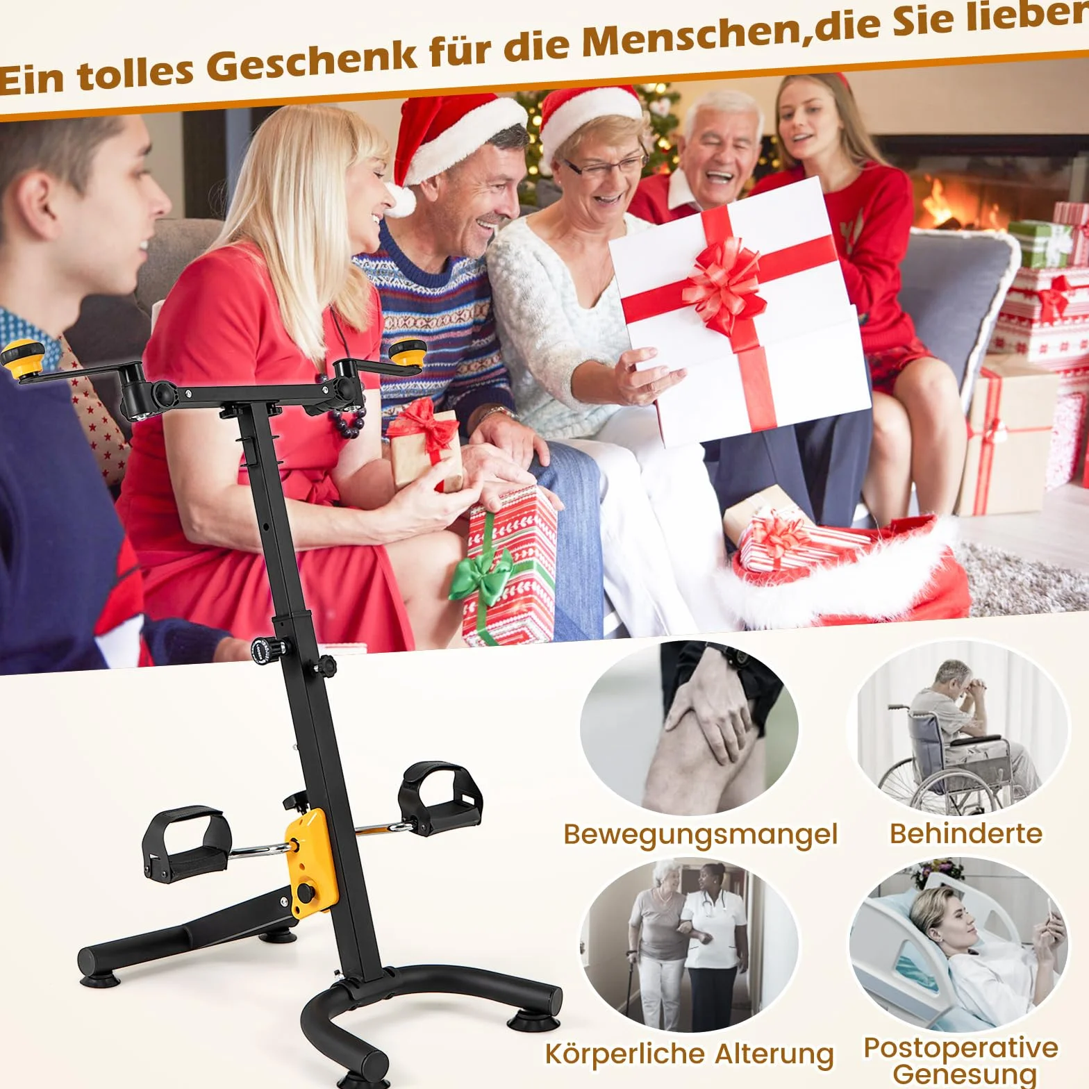 COSTWAY trener ramion i nóg, rowerek domowy z pedałami Mini Stepper Fitnessbike, 9-stopniowa regulacja & 53 x 43 x 73-102 cm, idealny dla seniorów