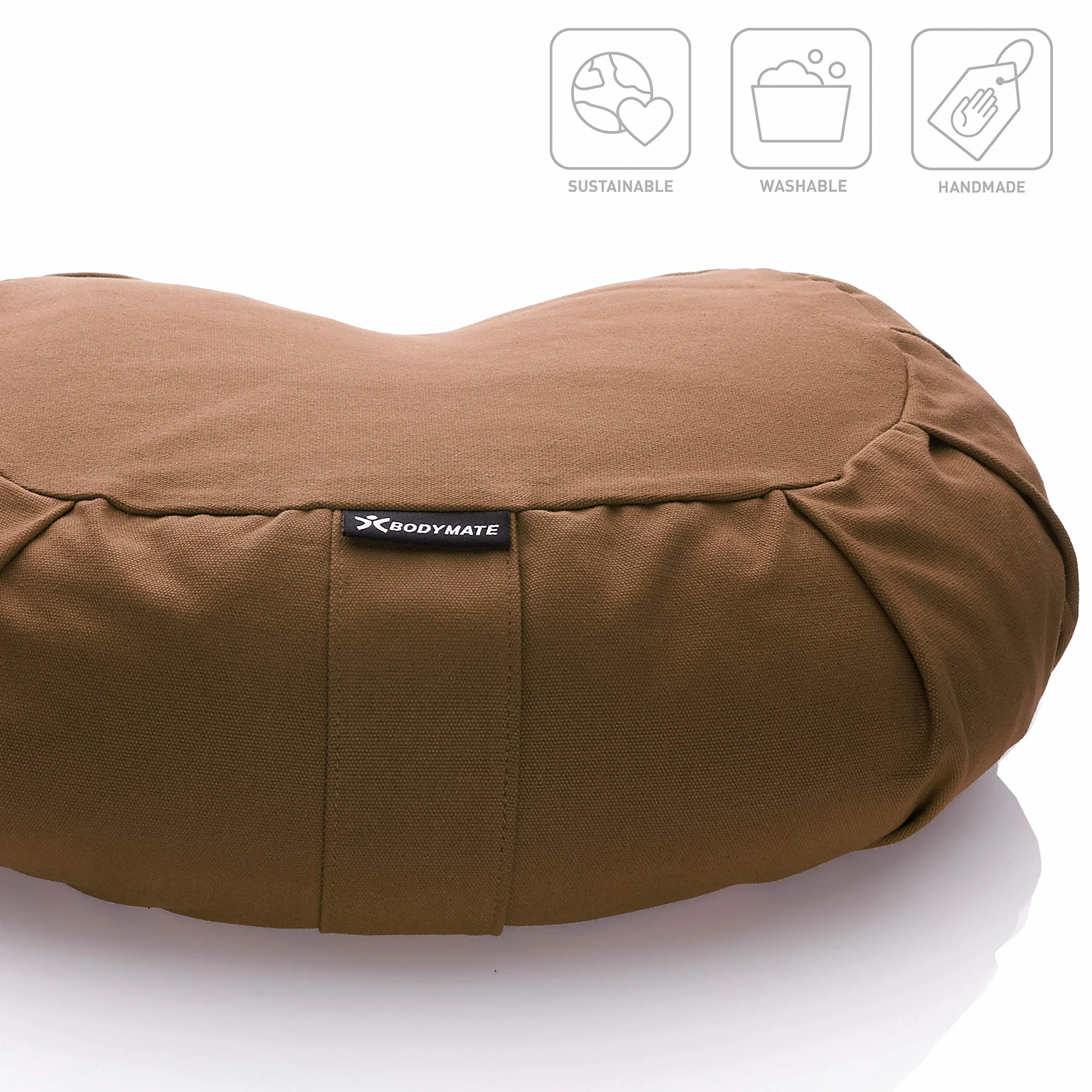 BODYMATE – poduszka do jogi w kształcie półksiężyca, dł. 42 cm, szer. 30 cm, wys. 15 cm, z wypełnieniem z ziaren gryki, poszewka do prania w pralce, 100% extra grubej bawełny, do medytacji i siedzenia
