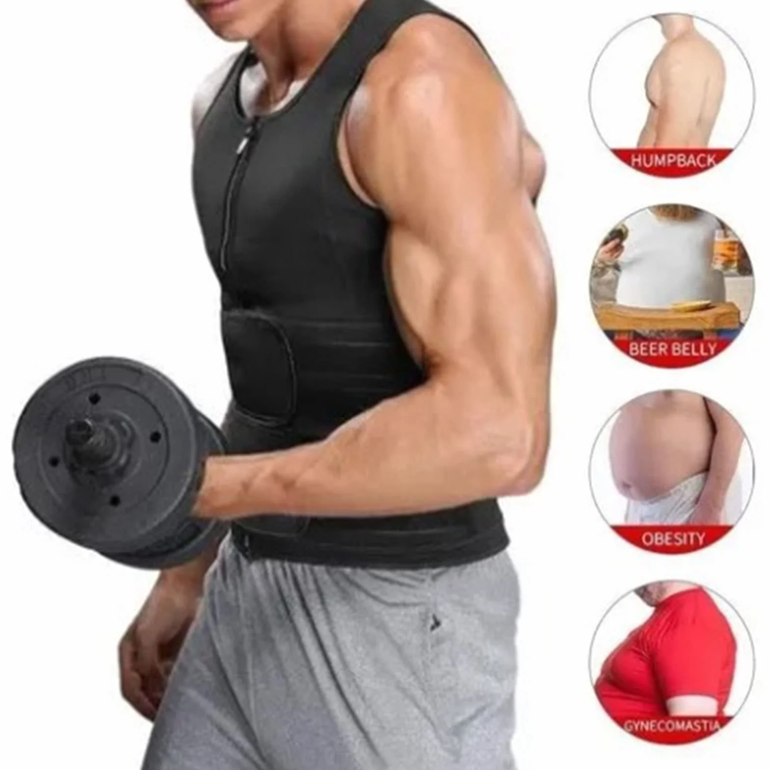 Męska kamizelka modelująca sylwetkę, do sauny, fitness, miękka, oddychająca, podwójny pasek, kamizelka do trymerów talii, trenera, wyszczuplająca kamizelka do sauny (czarna, L)