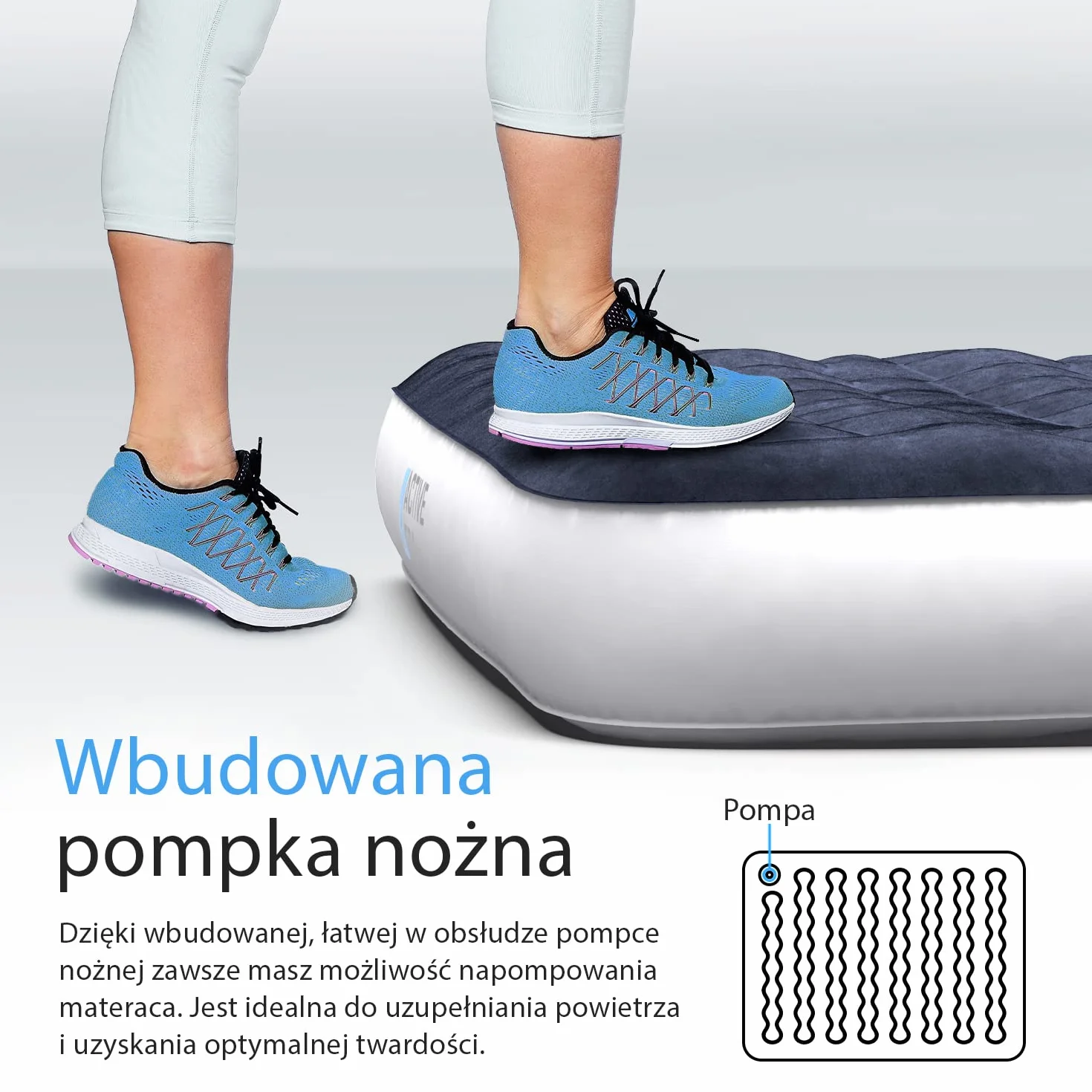 Active Era Materac Dmuchany Samopompujący Podwójny 150x200cm Ładowaną Pompką Wodoodporny