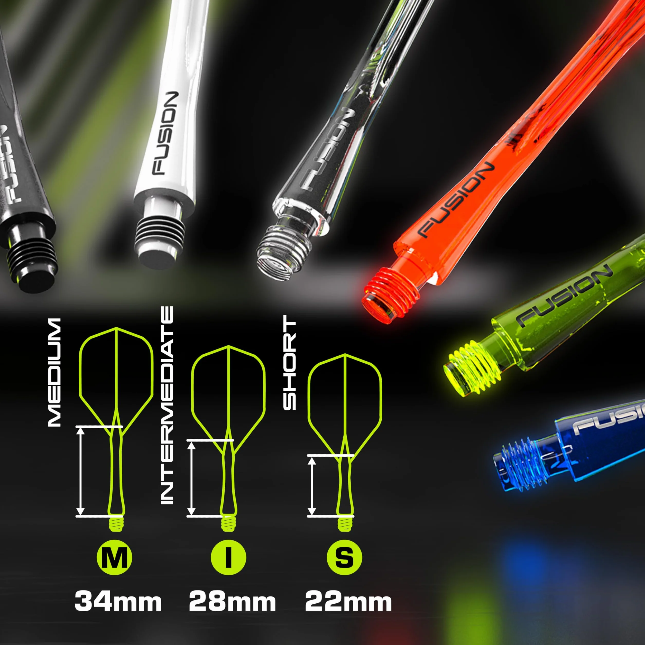 WINMAU Darts - Zintegrowany System Lotek i Trzonków Fusion - Kształt i Design Nr. 2 - Dostępny w Rozmiarach Krótkim, Średnim i Długim - Dostępne w różnych kolorach