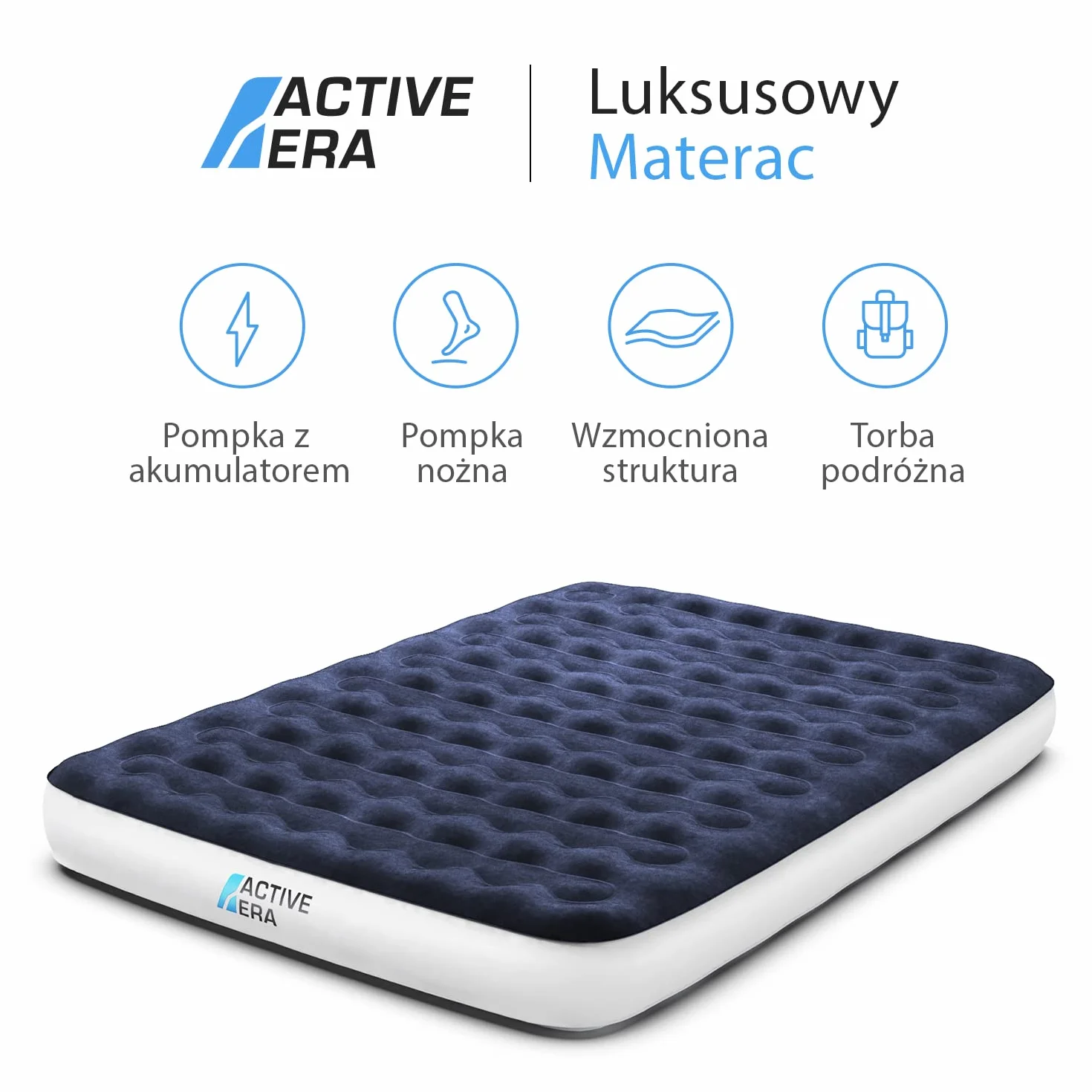 Active Era Materac Dmuchany Samopompujący Podwójny 150x200cm Ładowaną Pompką Wodoodporny
