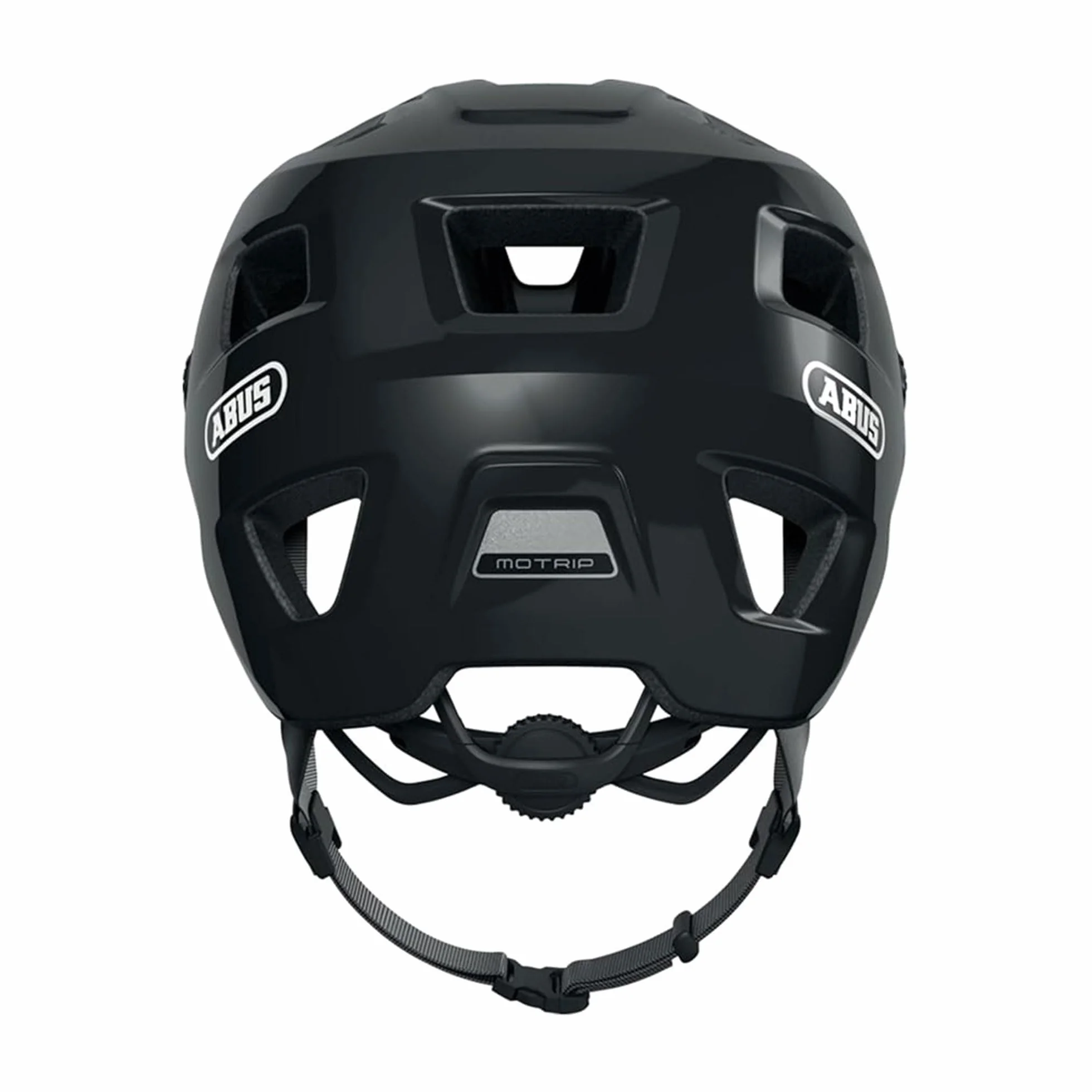 ABUS Kask MTB MoTrip – wytrzymały kask rowerowy z daszkiem z regulacją wysokości dla rowerzystów górskich – indywidualne dopasowanie – unisex – czarny błyszczący, rozmiar L, L (57-61 cm)