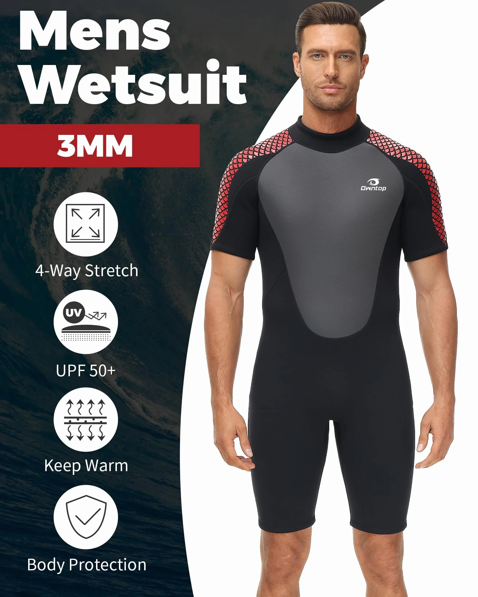Owntop Shorty kombinezon neoprenowy 3/2 mm z zamkiem błyskawicznym do nurkowania i sportów wodnych