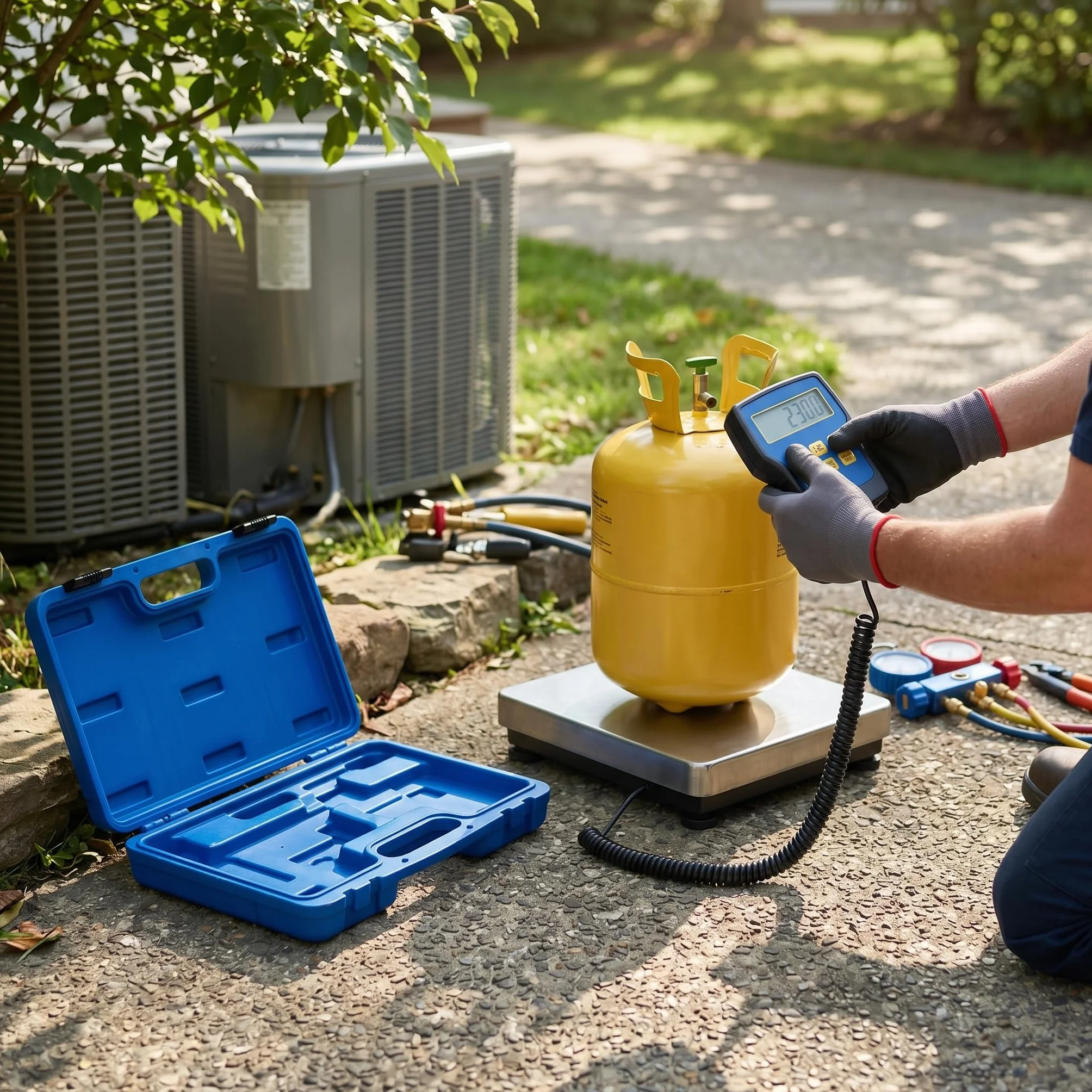 Elektroniczna waga chłodnicza do 100 kg czynnika chłodniczego z obudową