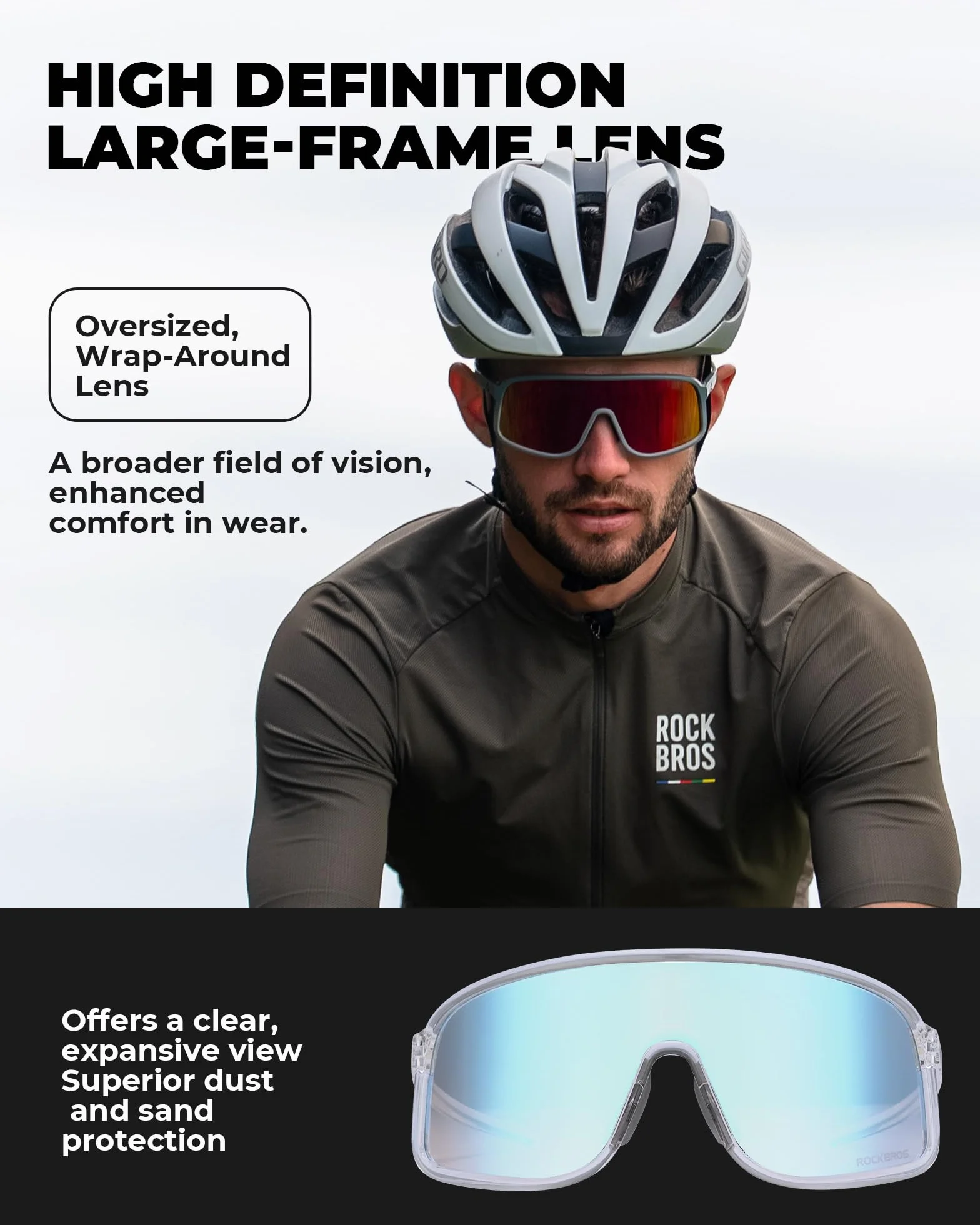 ROCKBROS Okulary rowerowe z polaryzacją, ochrona UV400, ultralekka oprawka TR90, okulary sportowe, wymienne nakładki na nos, okulary rowerowe dla mężczyzn i kobiet, jazda na rowerze, MTB, bieganie