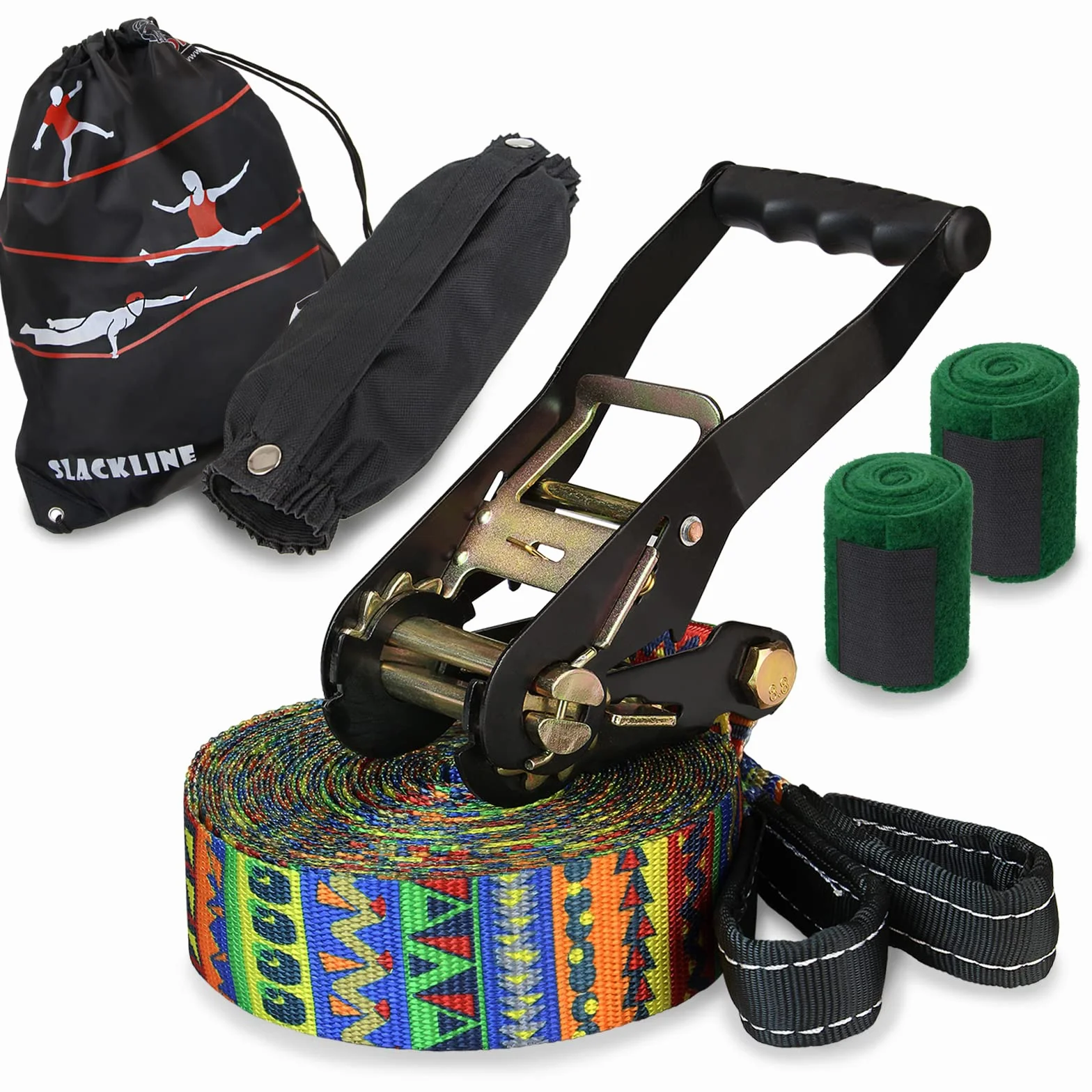 ALPIDEX Slackline Set 15m z osłoną drzewa i napinaczem grzechotki