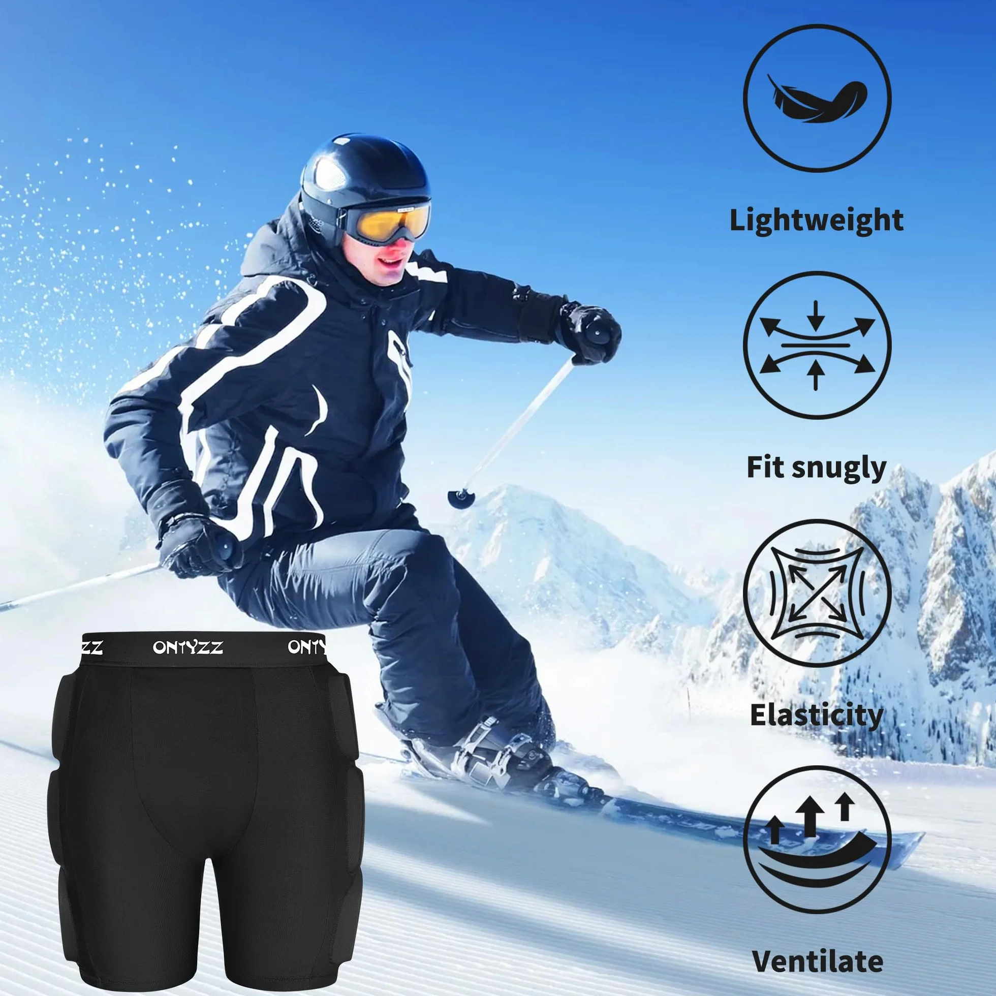 Spodnie ochronne 3D dla ochrony bioder, pośladków i kości ogonowej, wyściełane spodenki ochronne do jazdy na snowboardzie, deskorolce i nartach