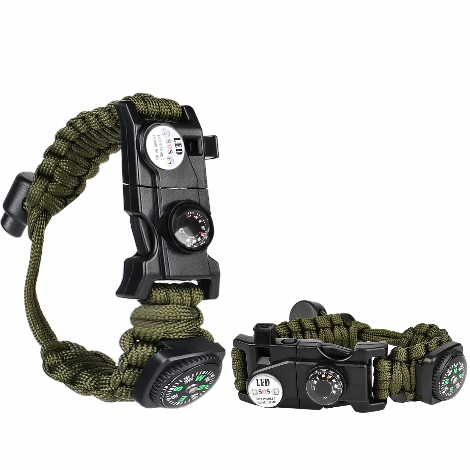 Flintronic Zestaw bransoletek survivalowych Paracord z zapalniczką, kompasem, piłą i piszczałką 100-dB