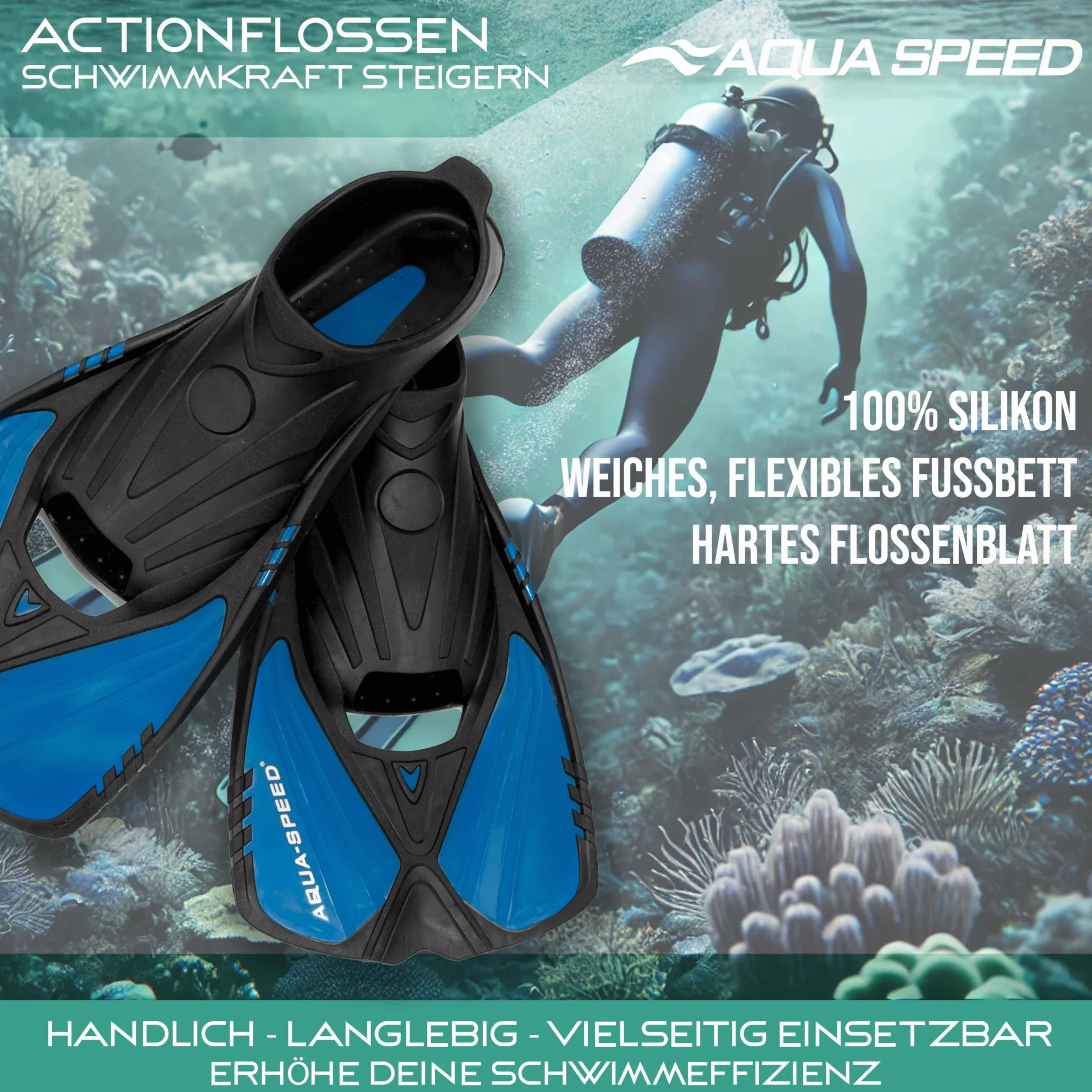 Aqua Speed ACTION Adult Diving Fins | Swimming Fins | Snorkelling Fins | Training Fins | Heel | Tabs | Anti-Slip | Ergonomic