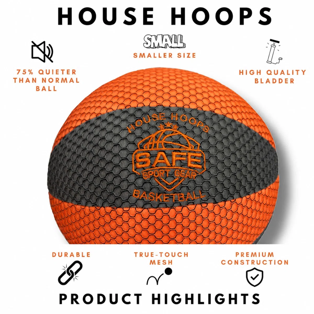 Safe Sport Gear Koszykówka domowa - Koszykówka HouseHoops - Realistyczna tekstura i odbijanie - nie ściera ani nie rysuje podłóg i ścian