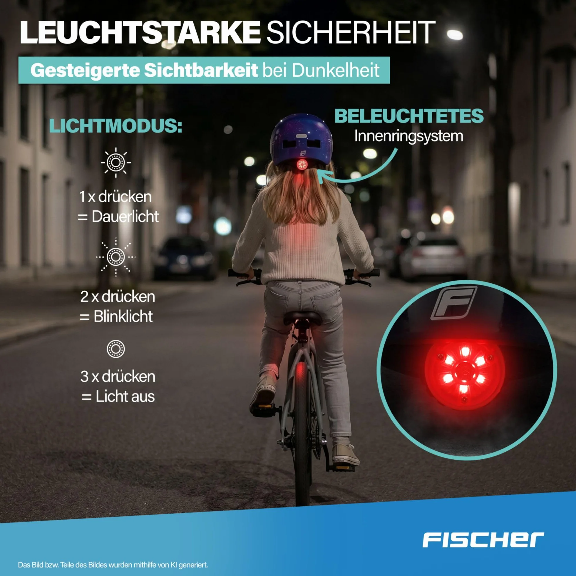 FISCHER BMX kask rowerowy, kask rowerowy Dirt Bike Plus Explorer, S/M, 54-59 cm, niebieski, z wbudowanym tylnym światłem LED
