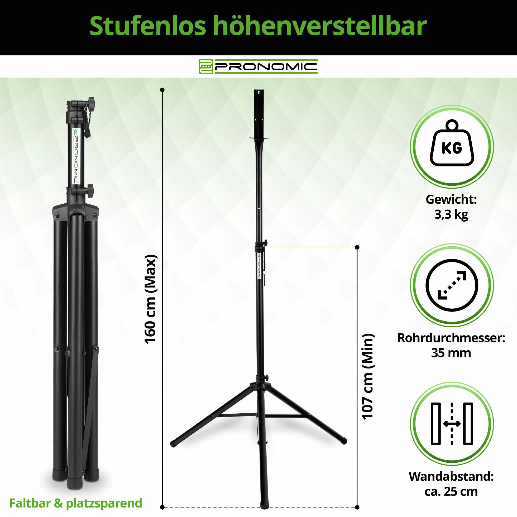 Pronomic DA-45S Stojak na tarczę do rzutek, uchwyt na tarczę do rzutek, stalowy stojak do rzutek, bezstopniowa regulacja wysokości