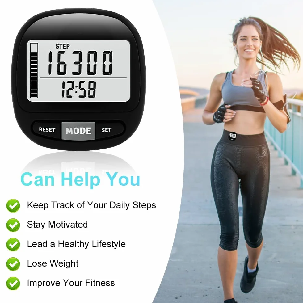 Flintronic Krokomierz 3D do chodzenia z zegarem z klipsem i smyczą, śledzi kroki w czasie rzeczywistym, krokomierz dla starszych dzieci/mężczyzn fitness/kobiet/seniorów