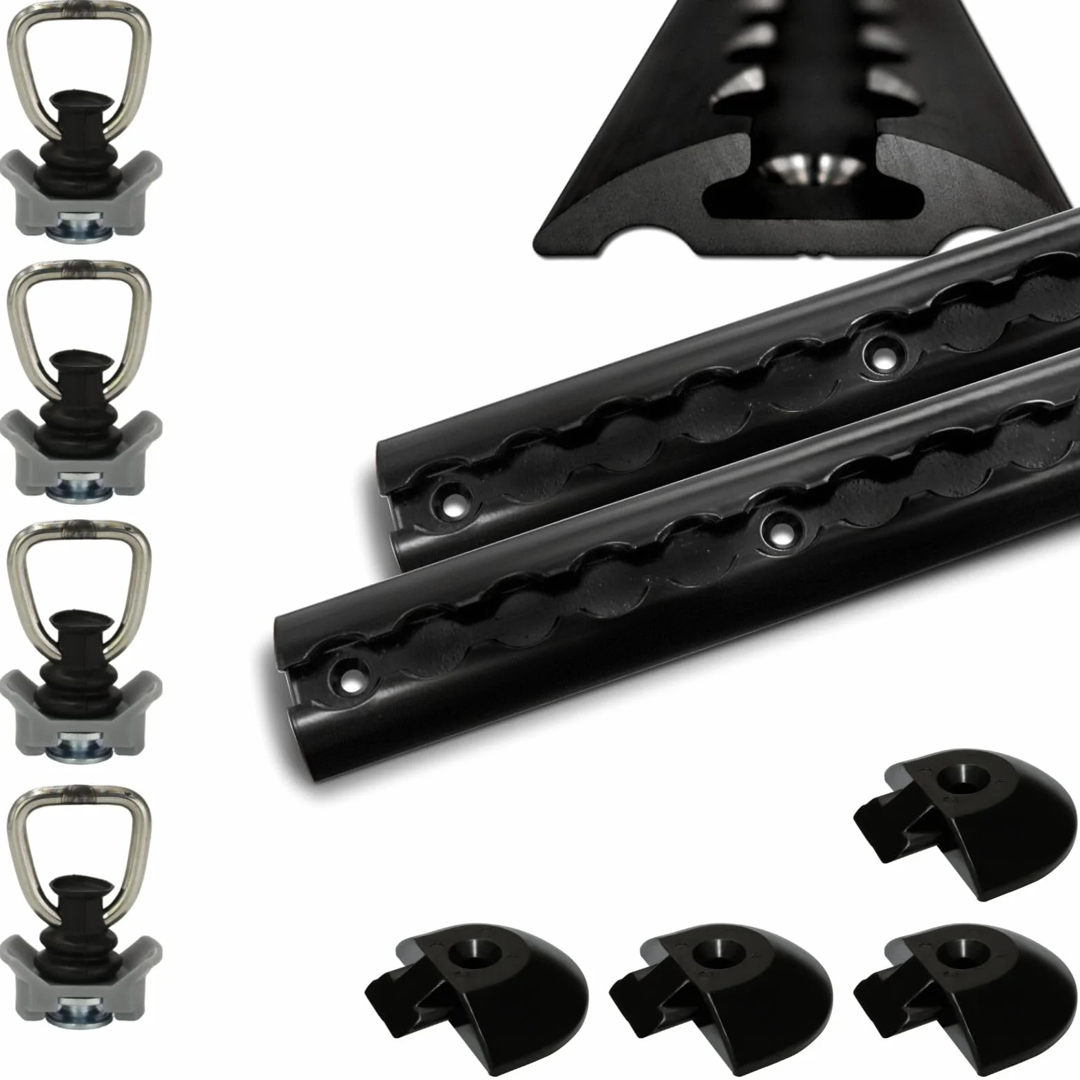 Aluminiowa szyna mocująca Black Line 2 x 1,0 m półokrągła czarna z oczkami mocującymi