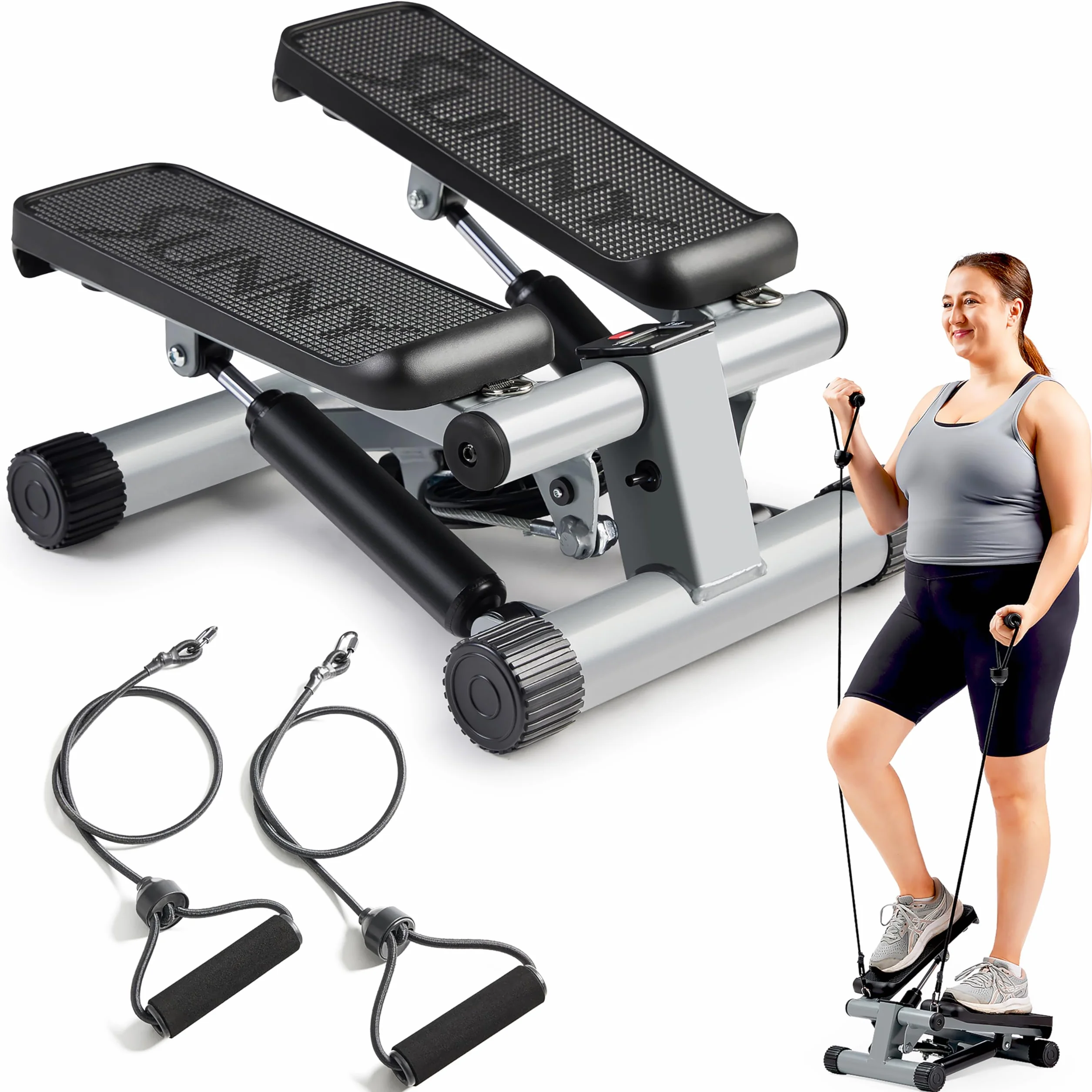 Sunny Health and Fitness Mini Stepper Machine, Stepper Air Climber z taśmami oporowymi, monitor LCD, NR 012-S