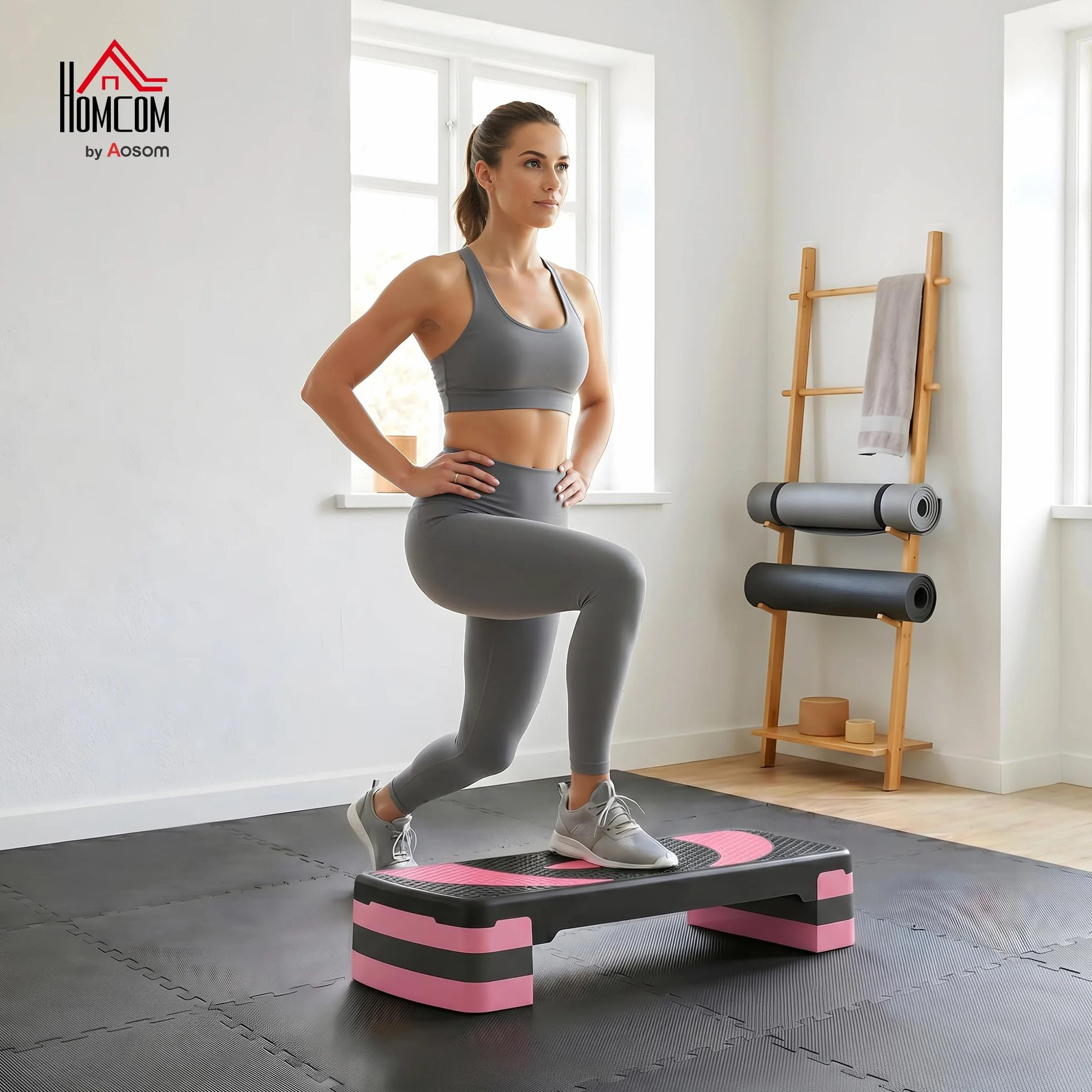 HOMCOM Stepper stepper z regulacją wysokości, z powłoką antypoślizgową, 3 stopnie (10/15/20 cm), antypoślizgowy, do domu, studia fitness, biura, tworzywo sztuczne