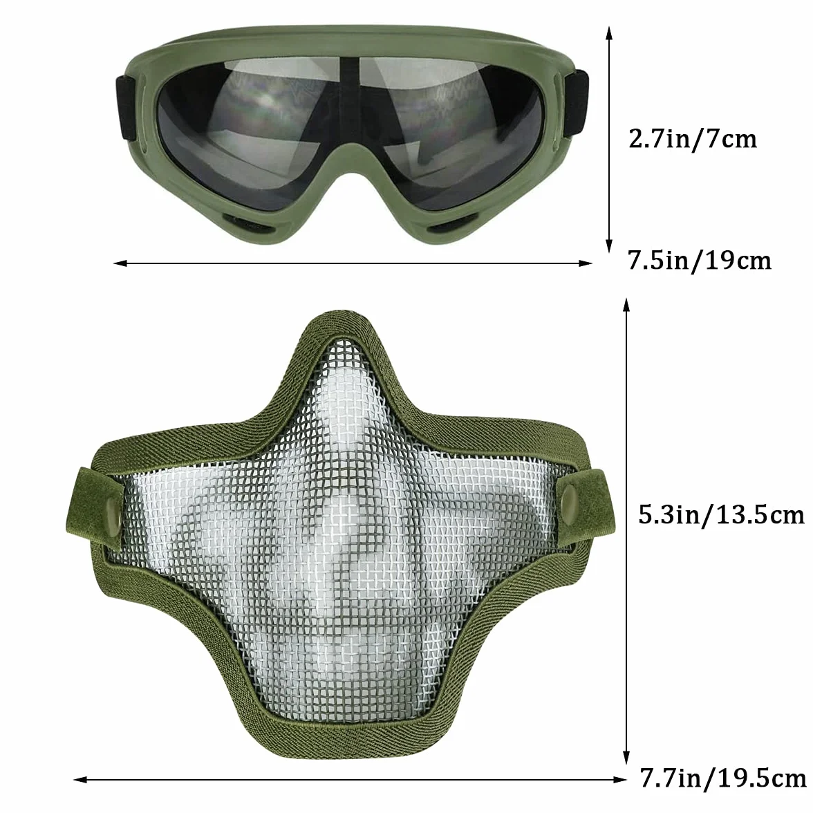 Zestaw masek i okularów Airsoft, maska półmaska z pełną stalową maską i okularami do CS/polowania/paintballa/strzelania