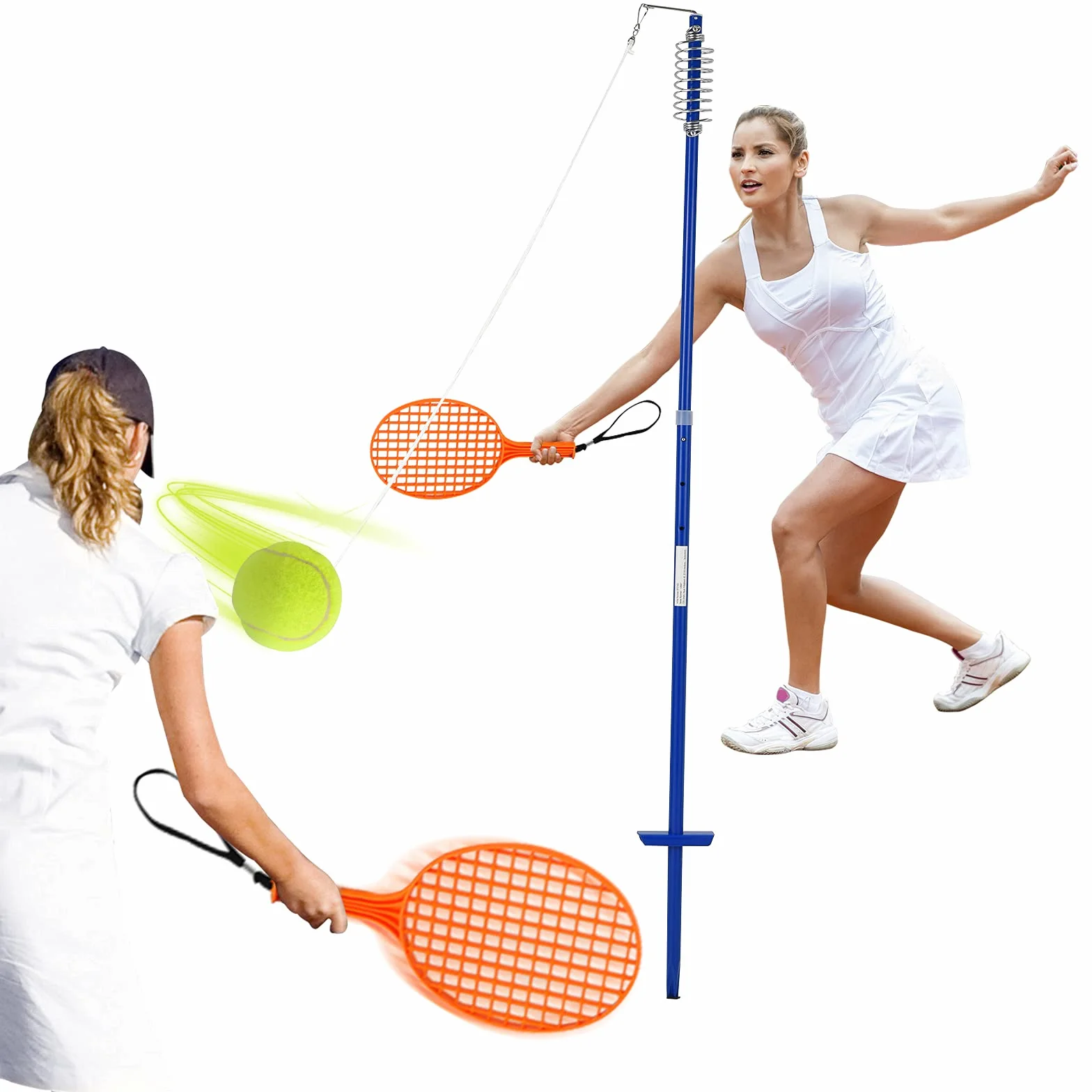 COSTWAY 3-stopniowy zestaw Tetherball z regulacją wysokości, zestaw z piłką i 2 rakietkami, 120 cm, piłka tenisowa na sznurku, gra tenisowa dla solo i zespołu
