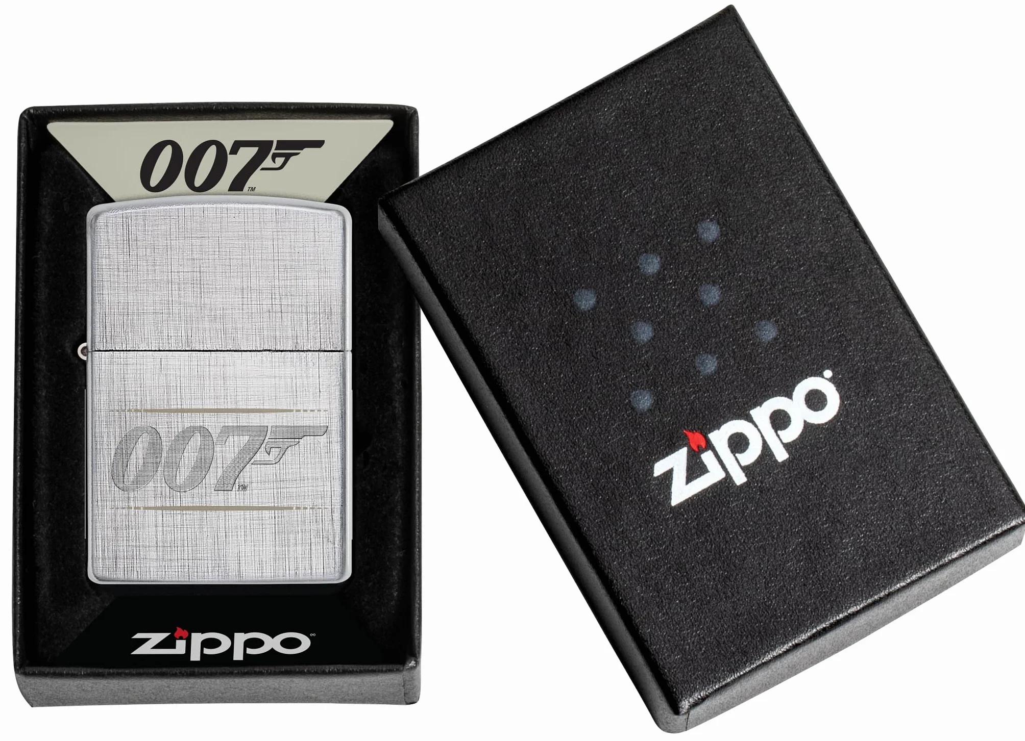 Zippo James Bond Bt 007 Gun Logo Zapalniczka Sztormowa, Grawerowanie Laserowe/Automatyczne, Wielokrotnego Użytku, do Napełniania, Wiatroodporna Konstrukcja, Wykonano w USA, Wzór Splotu Diagonalnego