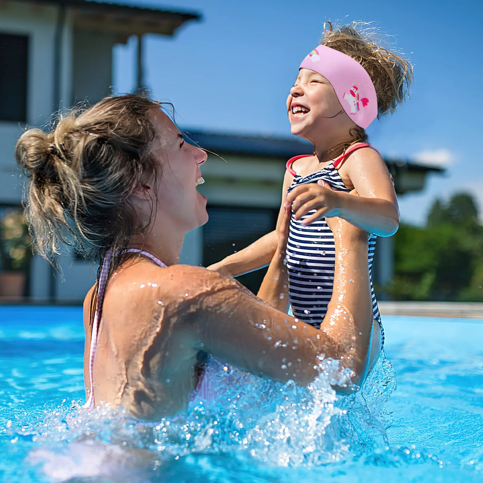 HeySplash Opaska na głowę do pływania dla dzieci, neoprenowa ochrona uszu - różowa