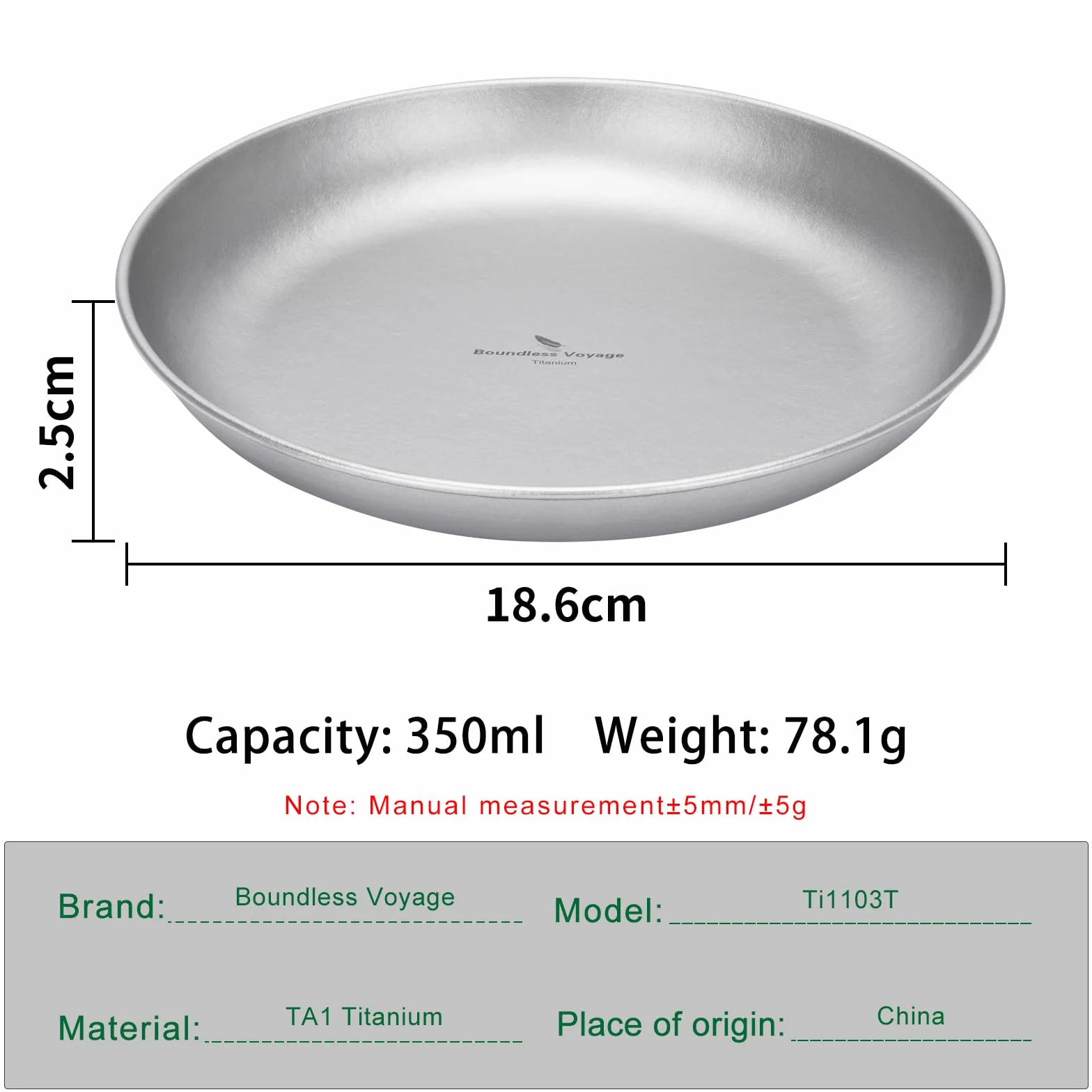 iBasingo Talerz tytanowy 18,5 cm naczynia metalowe ultralekki kempingowy Ti1103T