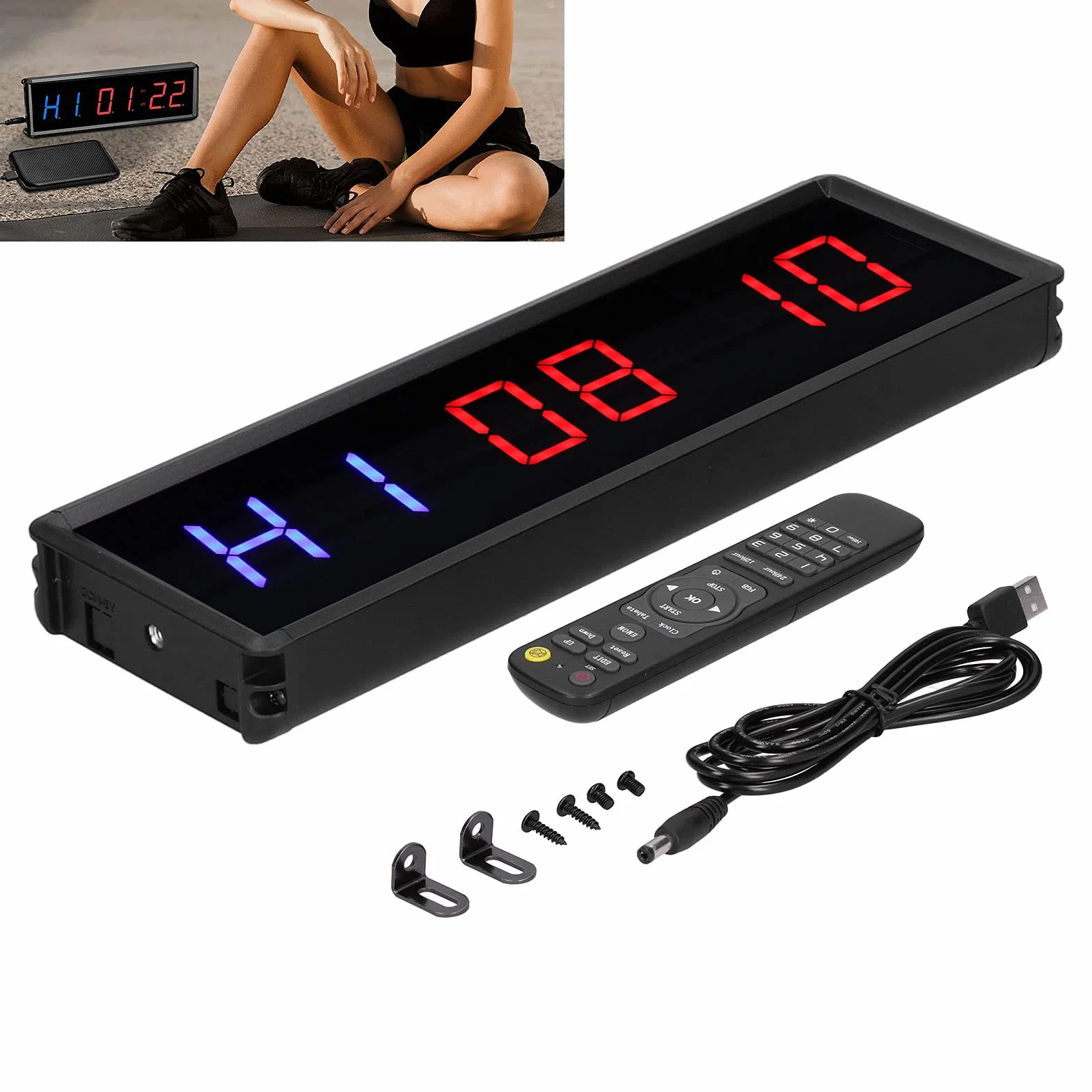 Gym Ultra Clear LED interwałowy timer – Multi Scenes Count Down Up zegar z metalowym stoperem, cyfrowy wyświetlacz, stoper, do treningu na ścianie, z pilotem zdalnego sterowania, do domu, na siłownię