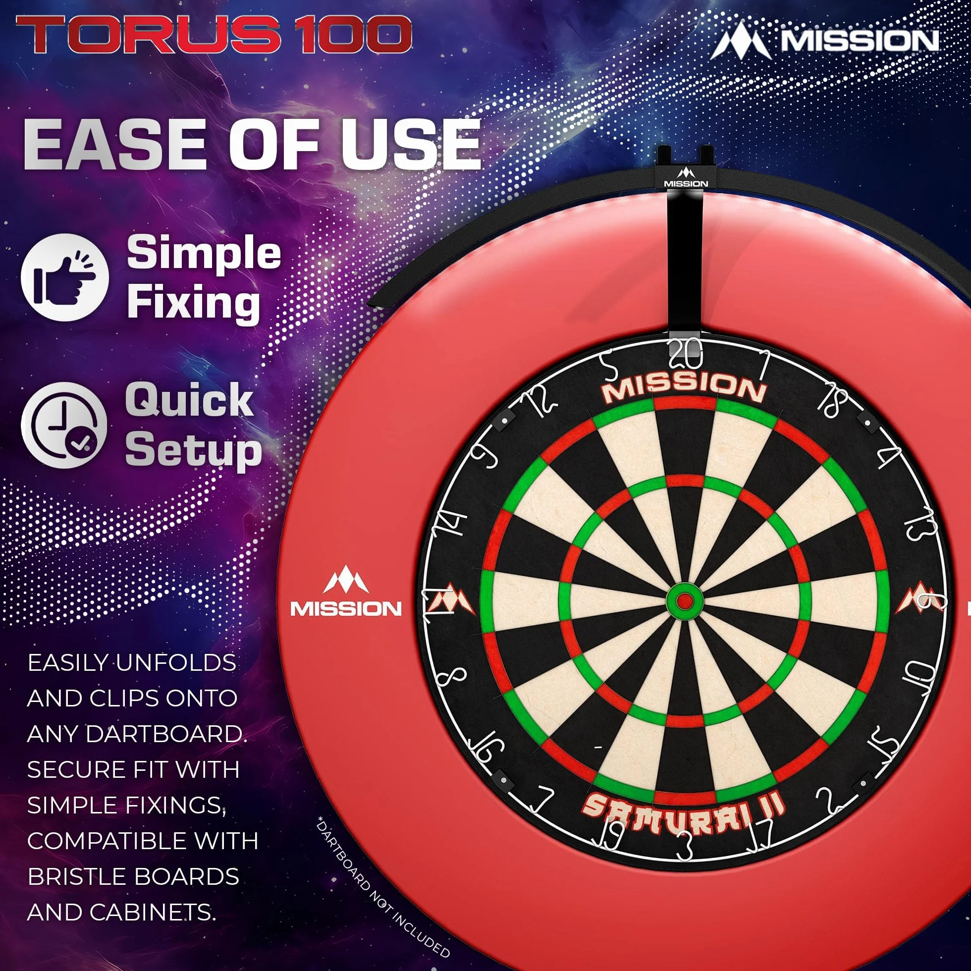 Mission Darts TOR100 Torus 100 | składana przenośna tarcza do darta LED system oświetlenia podróżnego
