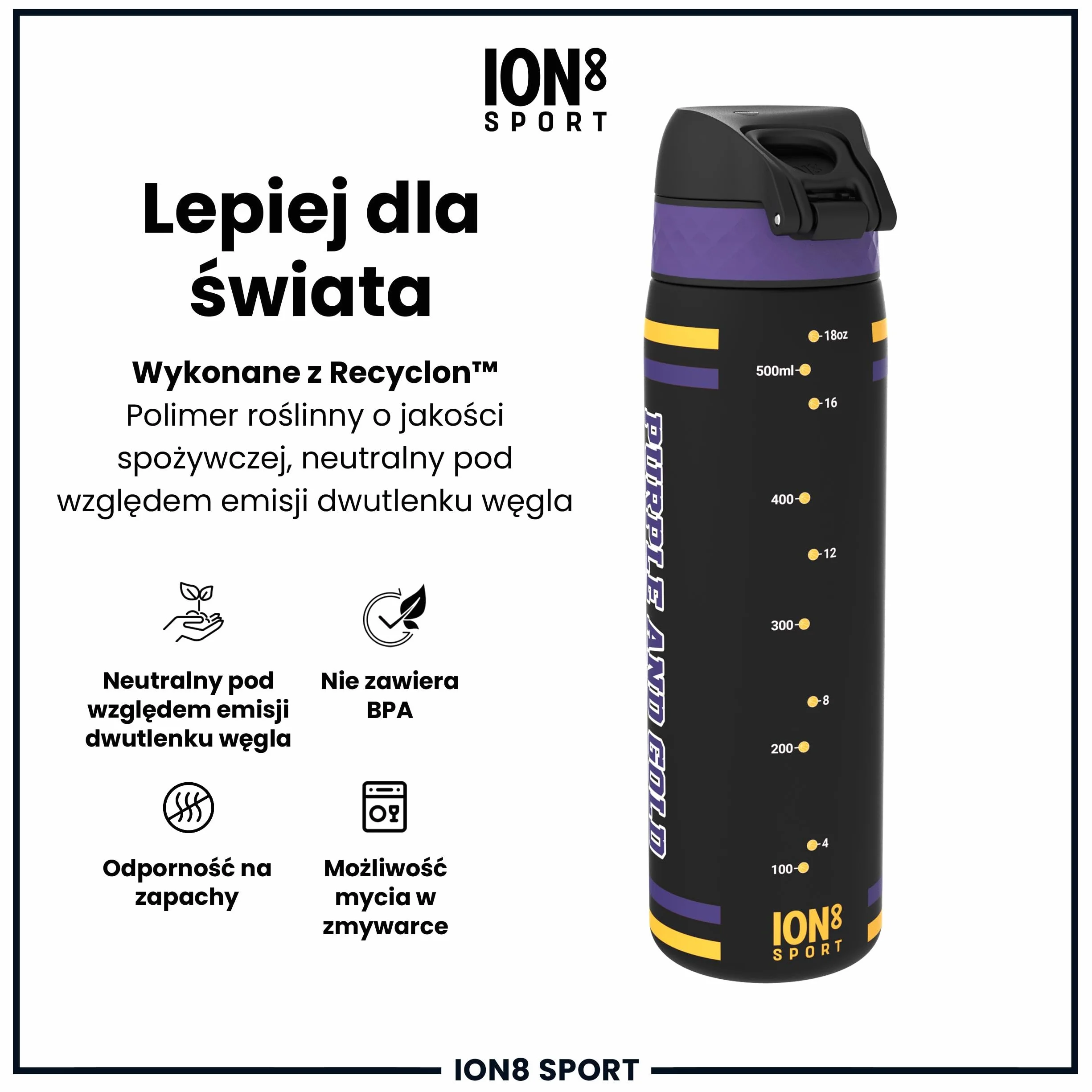 NBA Los Angeles Lakers Butelka na Wodę 500 ml Szczelna Bez BPA Łatwe Otwieranie