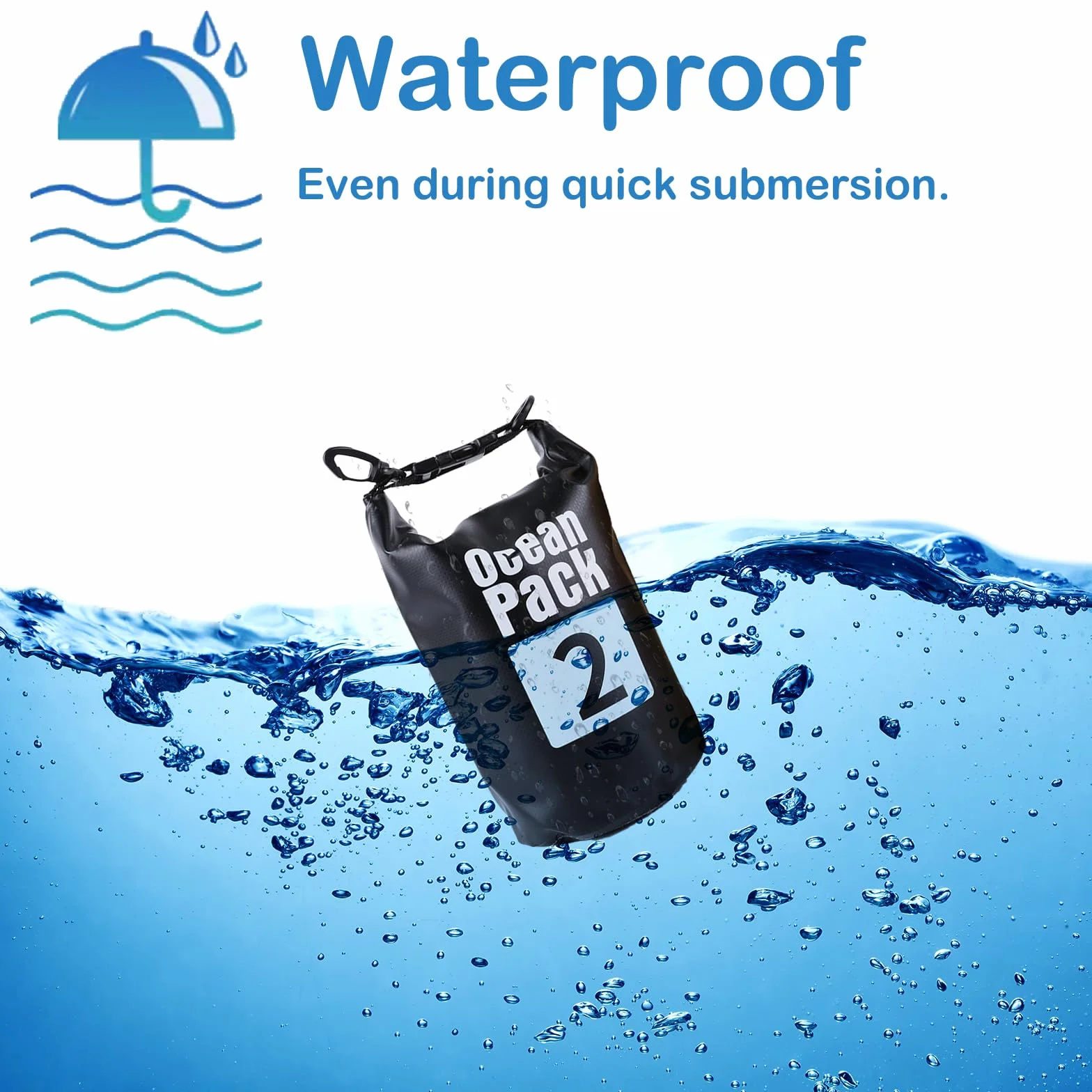 2L Czarna wodoszczelna torba, Dry Bag 2L/5L/10L/15L/20L/30L z regulowanym paskiem, chroni telefon/kartę, worek wodoodporny z rolowanym górnym zamknięciem, plecak na pływanie/rafting/kajak/żeglarstwo