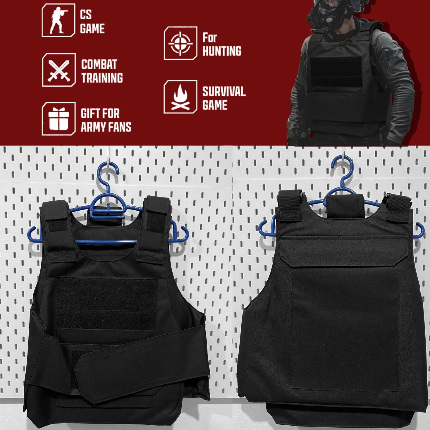 Favuit Kamizelka taktyczna, czarna, Airsoft Paintball, kamizelka regulowana, ochrona piersi, kamizelka sportowa, akcesoria taktyczne, na polowanie, wędkowanie, kemping, airsoft, paintball