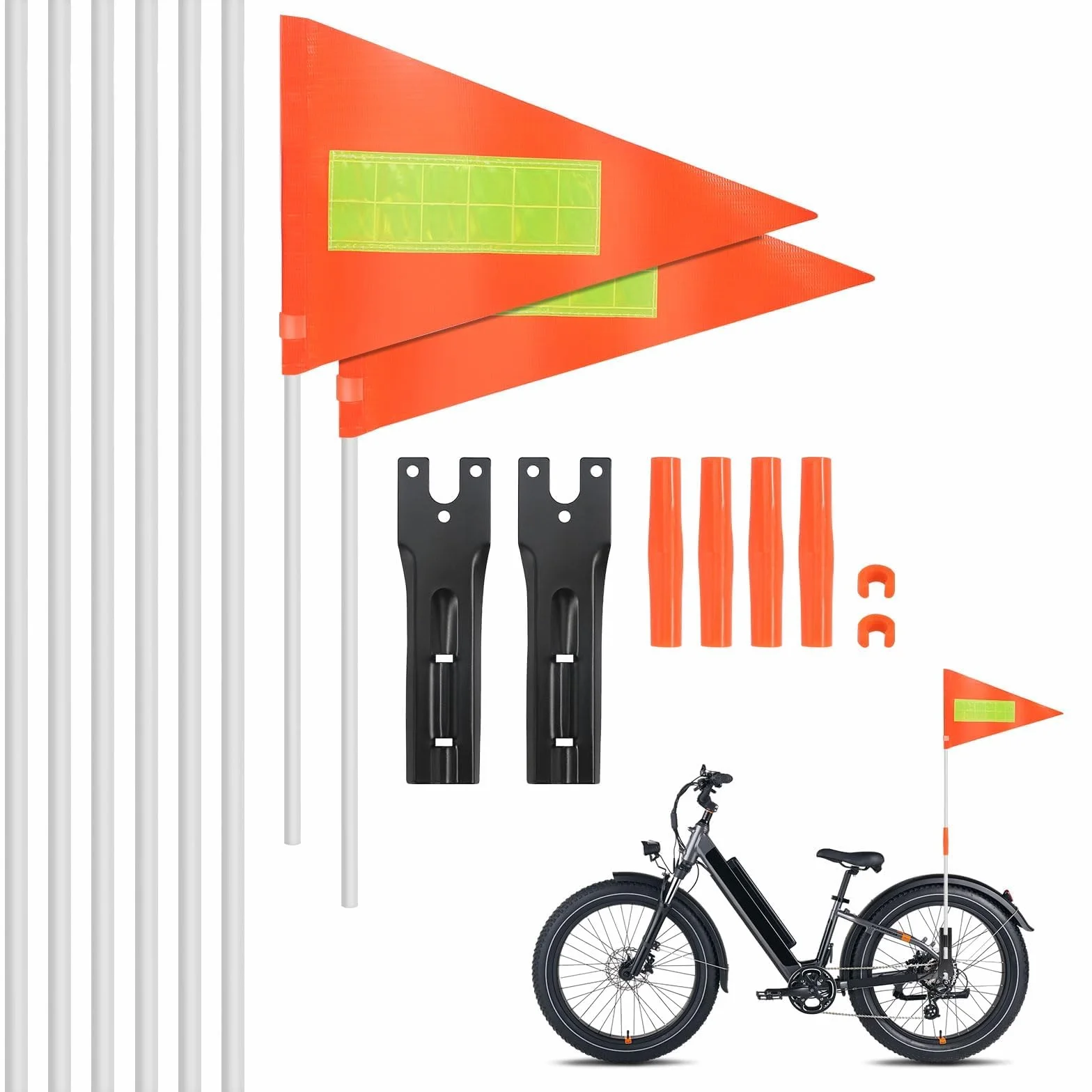 Rowerowe proporczyki rowerowe, 2 sztuki, chorągiewka rowerowa 180 cm, regulowana, odblaskowa chorągiewka rowerowa, pasuje do rowerów dziecięcych (pomarańczowa)