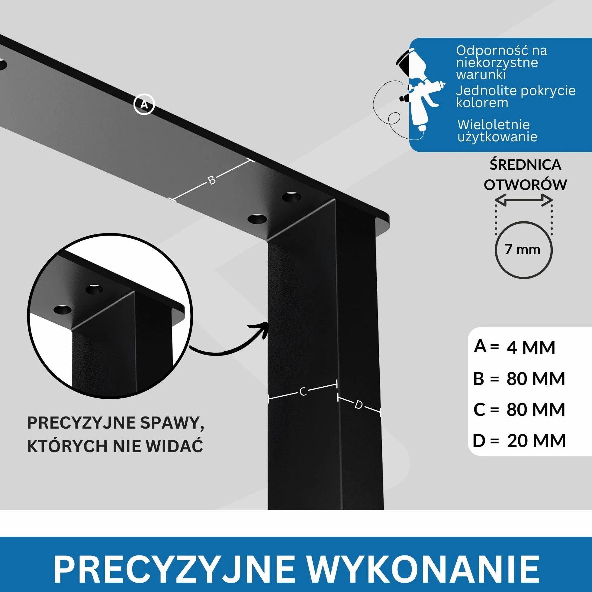 Metalowe Nogi do Stołu 72 cm Czarne Prostokątne Płozy Malowane Proszkowo