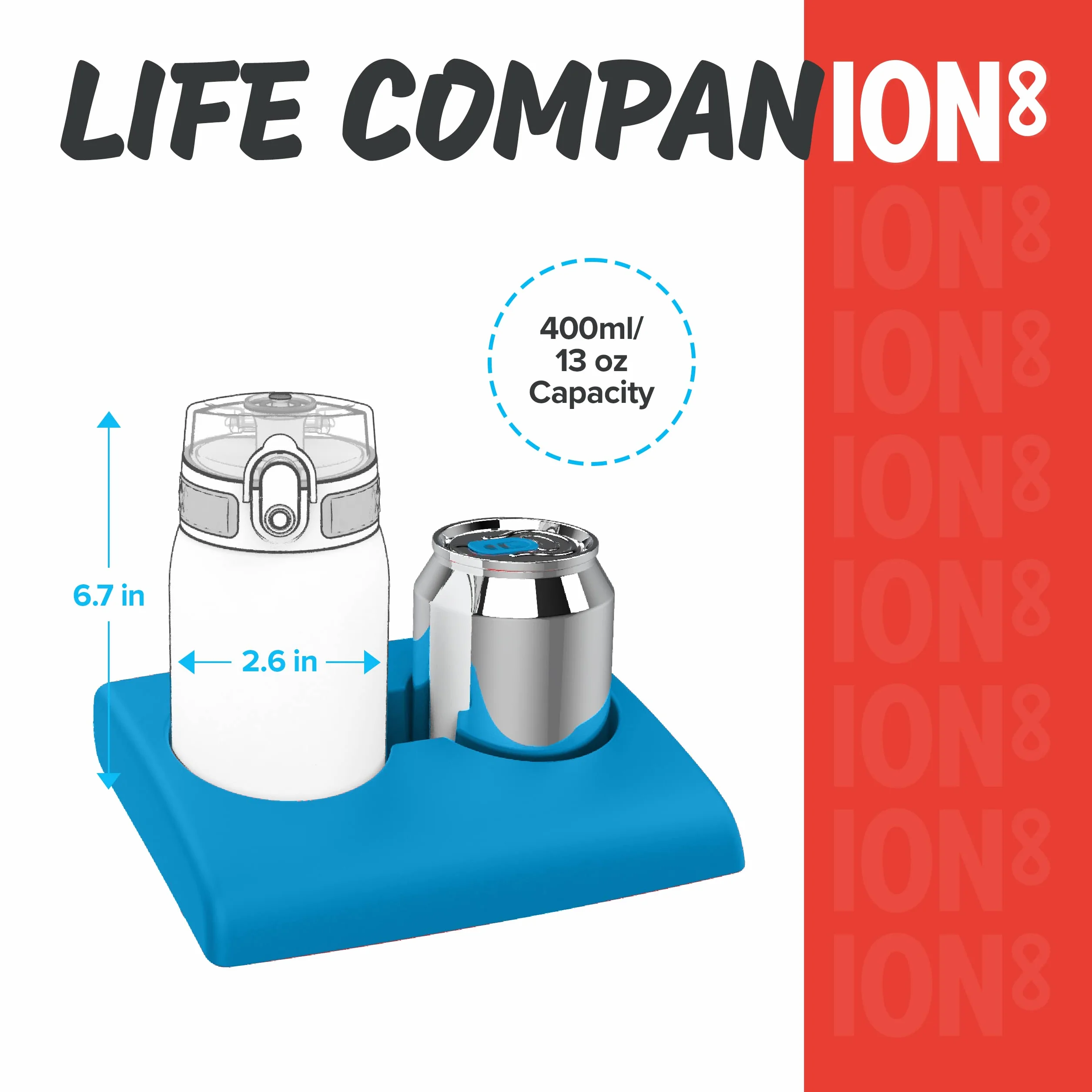 ION8 Butelka na Wodę dla Dzieci ze Lekki Stali, 400 ml/13 oz, Nieocieplany, Szczelna, Łatwa do Otwarcia, Bezpieczny Zamek, Można Myć w Zmywarce, Składany Uchwyt, Łatwa w Czyszczeniu, Czerwony