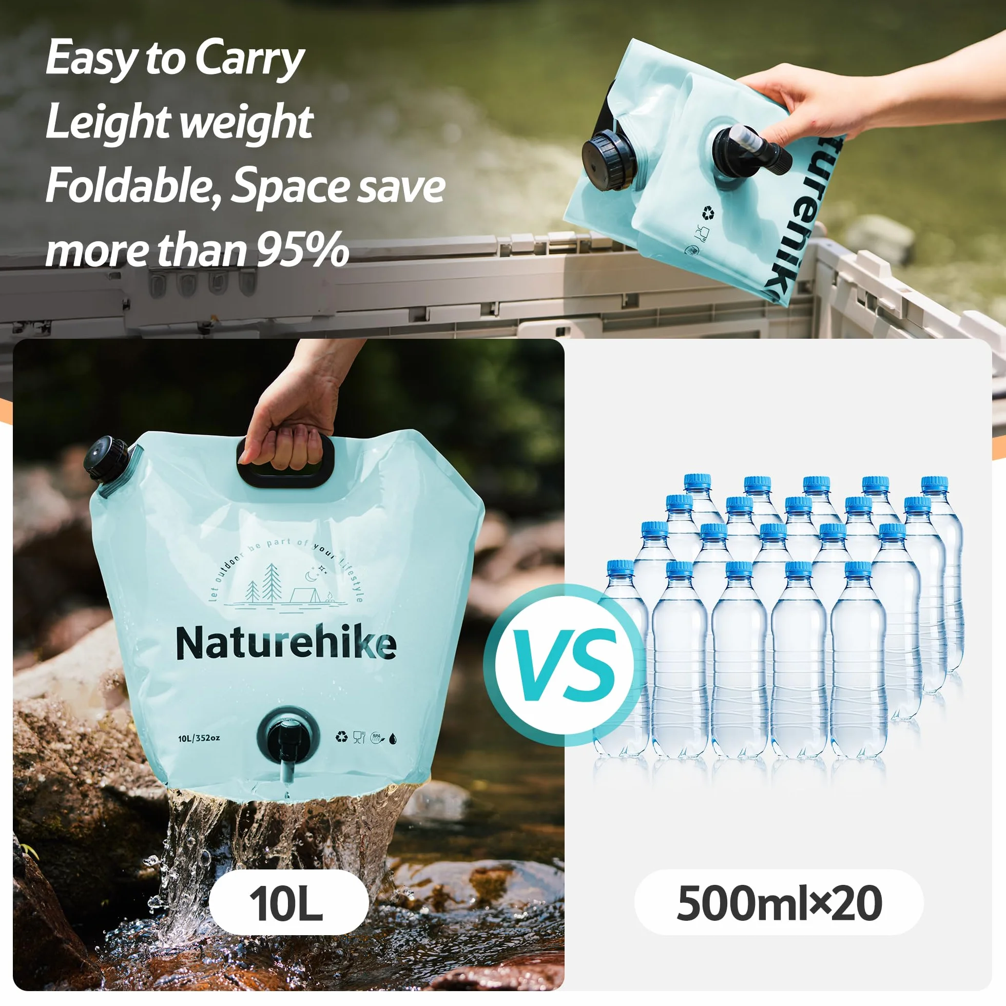 Naturehike Składany worek na wodę 10 l na kemping grill wędrówki