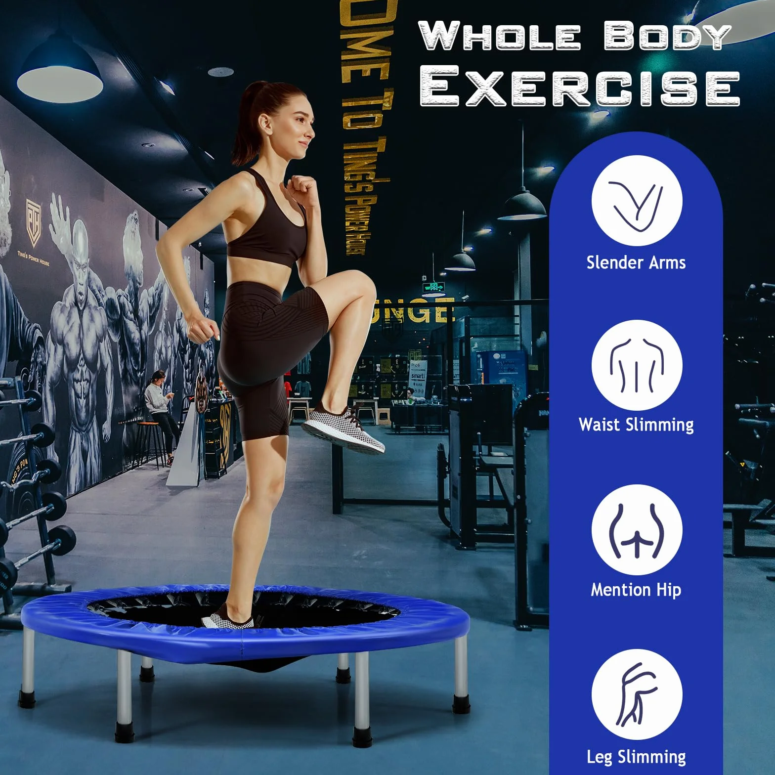 KOMFOTTEU Mini trampolina Ø96 cm, składane elastyczne łóżko fitness, trampolina dla dzieci o pojemności 150 kg, z antypoślizgowymi stopami do treningu wewnątrz i na zewnątrz