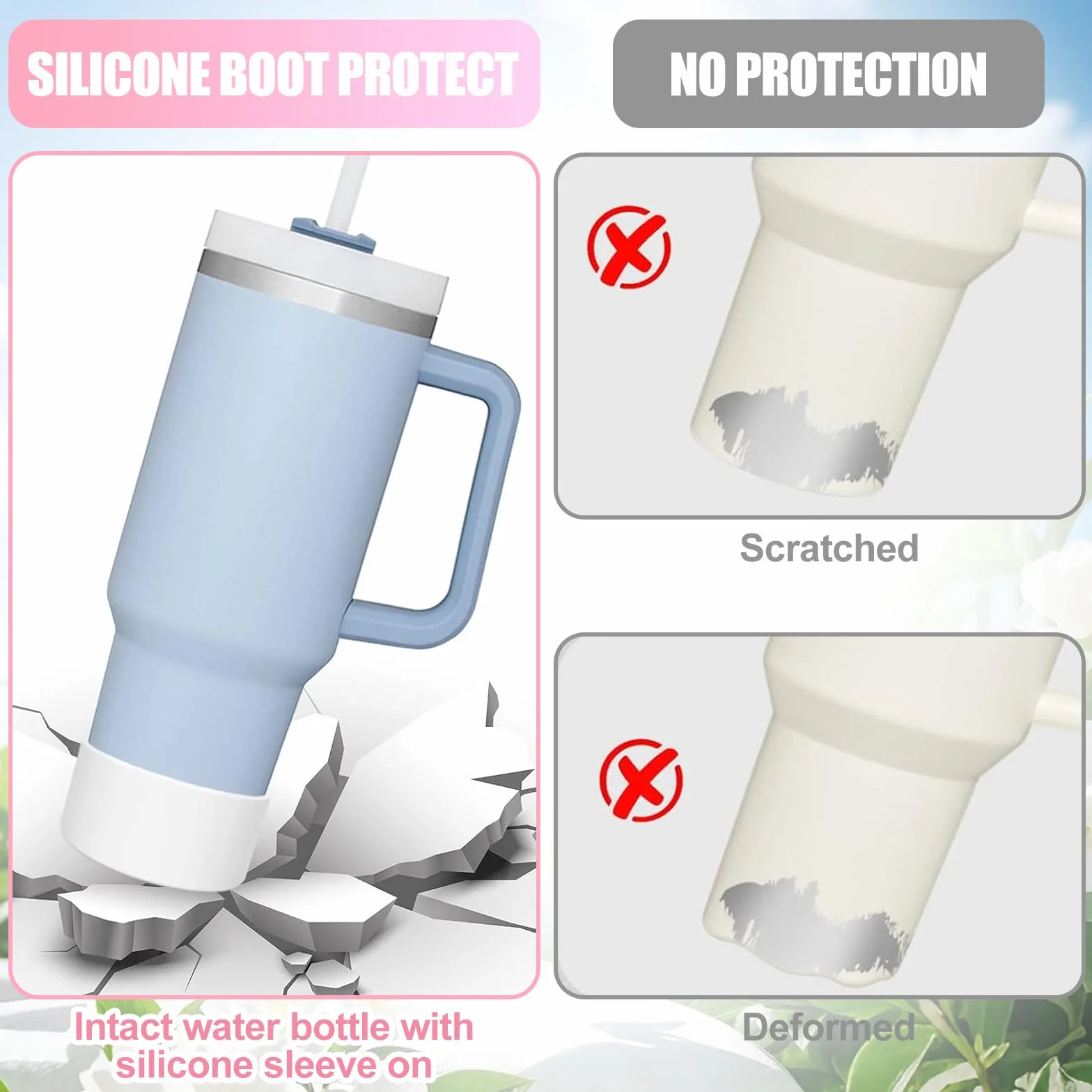 4 szt. silikonowy rękaw na kubek Stanleya, silikonowy pokrowiec na butelkę wody, pokrowiec na butelkę wody, do Stanley Quencher Adventure 40 oz i IceFlow 20 oz 30 oz