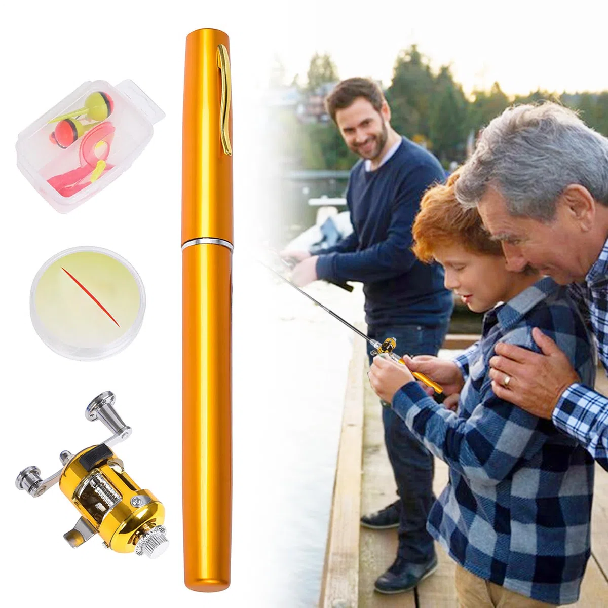 Pocket Rod, długopis wędkarski, długopis wędkarski, długopis i kołowrotek Combo kieszonkowy wędkowanie, długopis wędkarski, mały fishing na urodziny, wakacje, inne specjalne okazje,