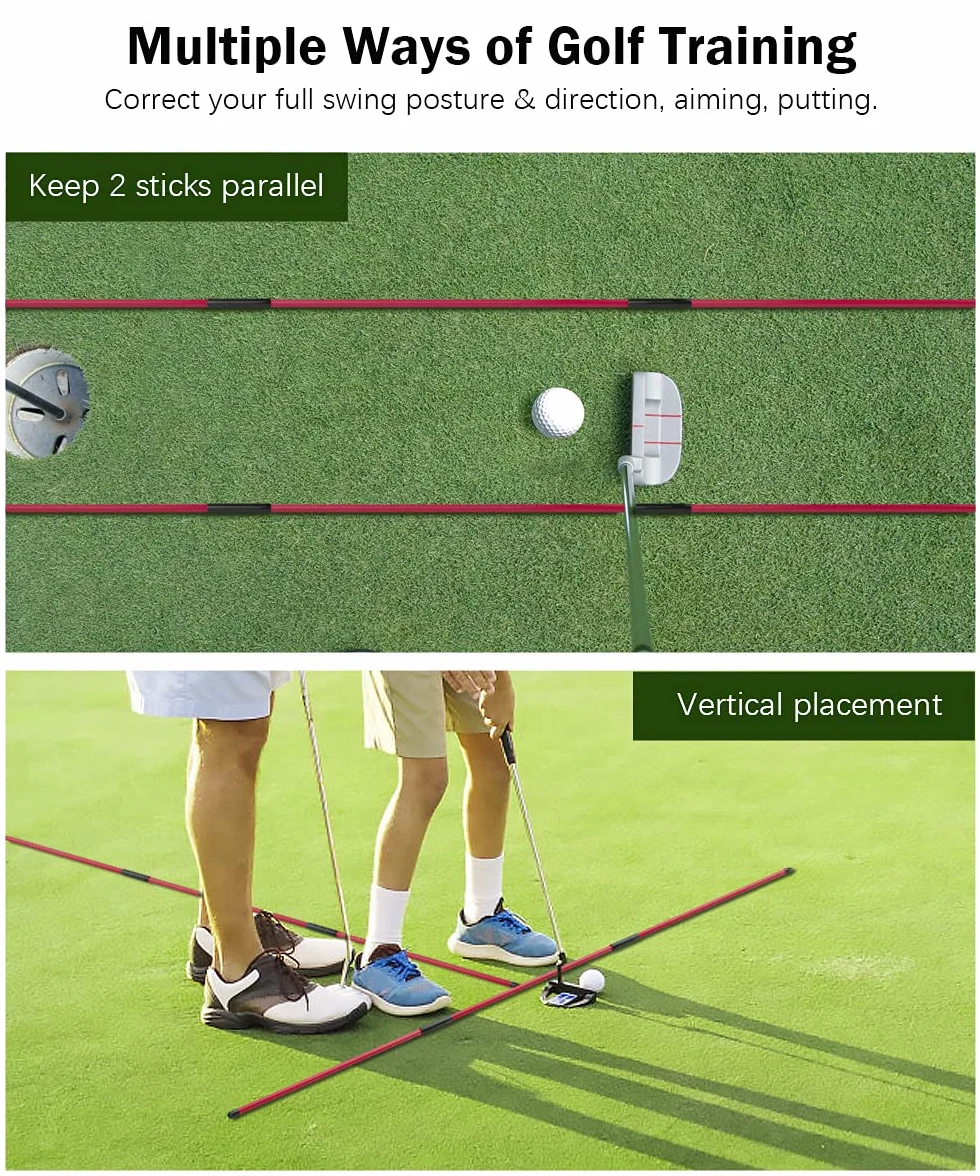 Rhino Valley Golf Alignment Sticks wskaźnik kierunku 2 sztuki składanych drążków do golfa z przezroczystą rurką