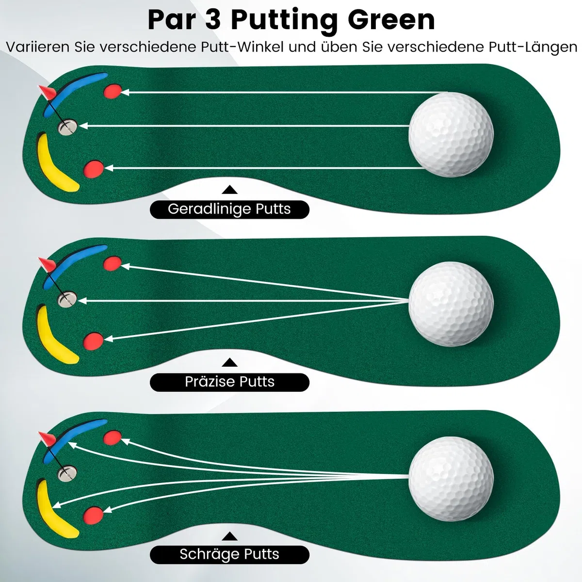 COSTWAY Mata do gry w golfa 300 x 96 cm, do użytku wewnątrz i na zewnątrz, składana mata golfowa z 3 miseczkami i 1 flagą, mata do ćwiczeń golfowych, mata treningowa do domu, biura