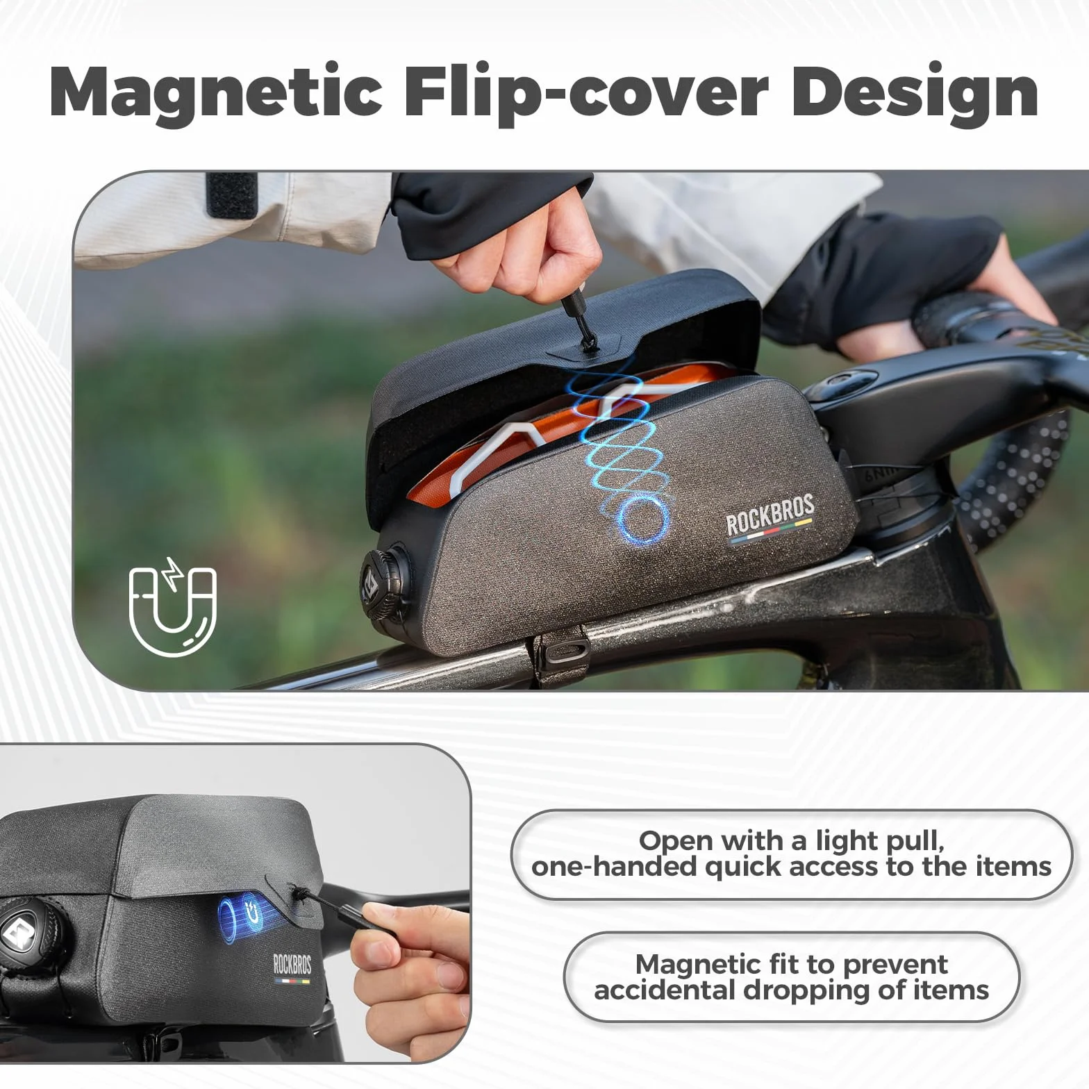 ROCKBROS Torba rowerowa na górną rurę wodoodporna magnetyczna 0.9L do roweru szosowego MTB