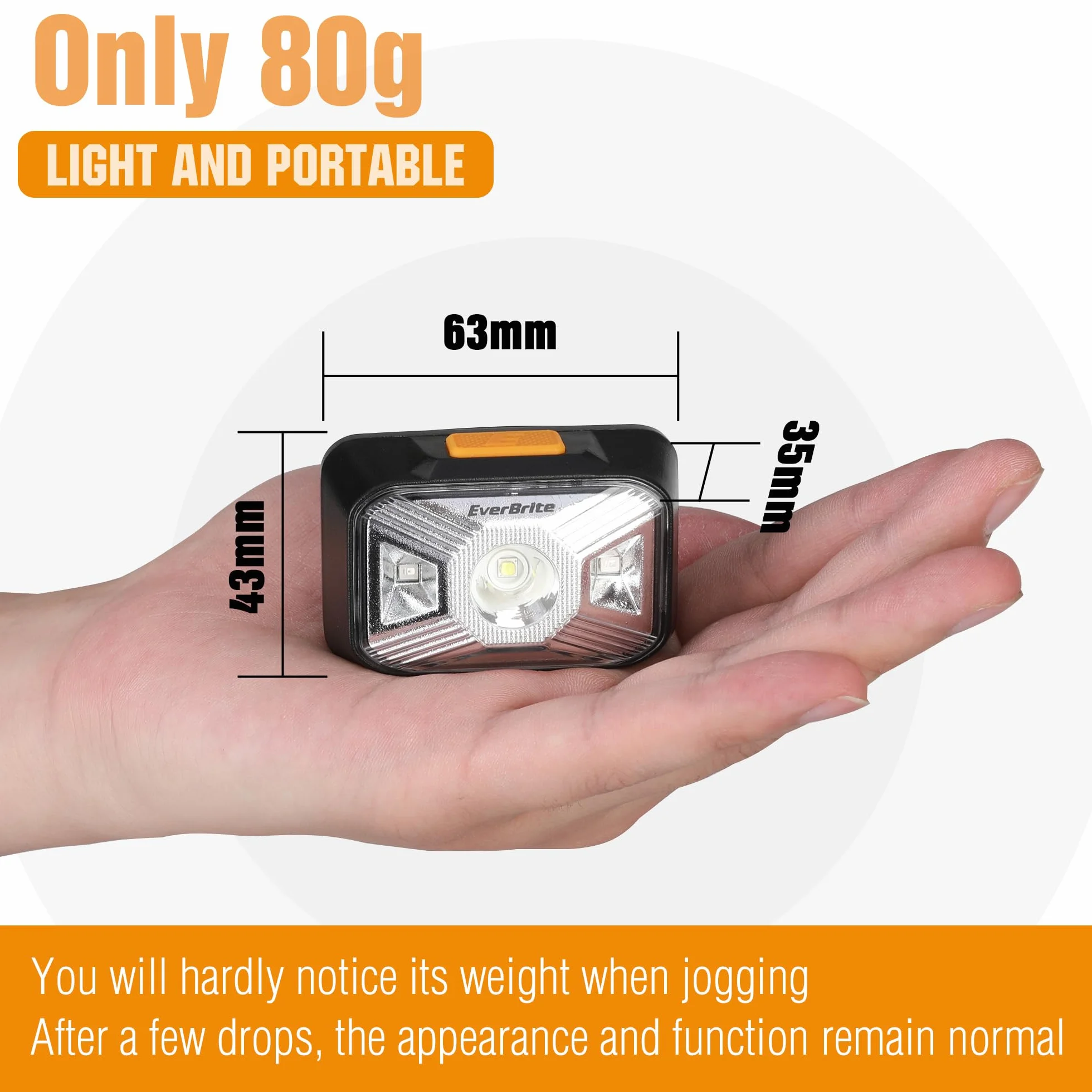 EverBrite Latarka czołowa LED, z możliwością ładowania przez USB, 4 tryby, 200 lumenów, regulowany kąt świecenia 180°, doskonała na kemping, bieganie, wędkowanie, jazdę na rowerze