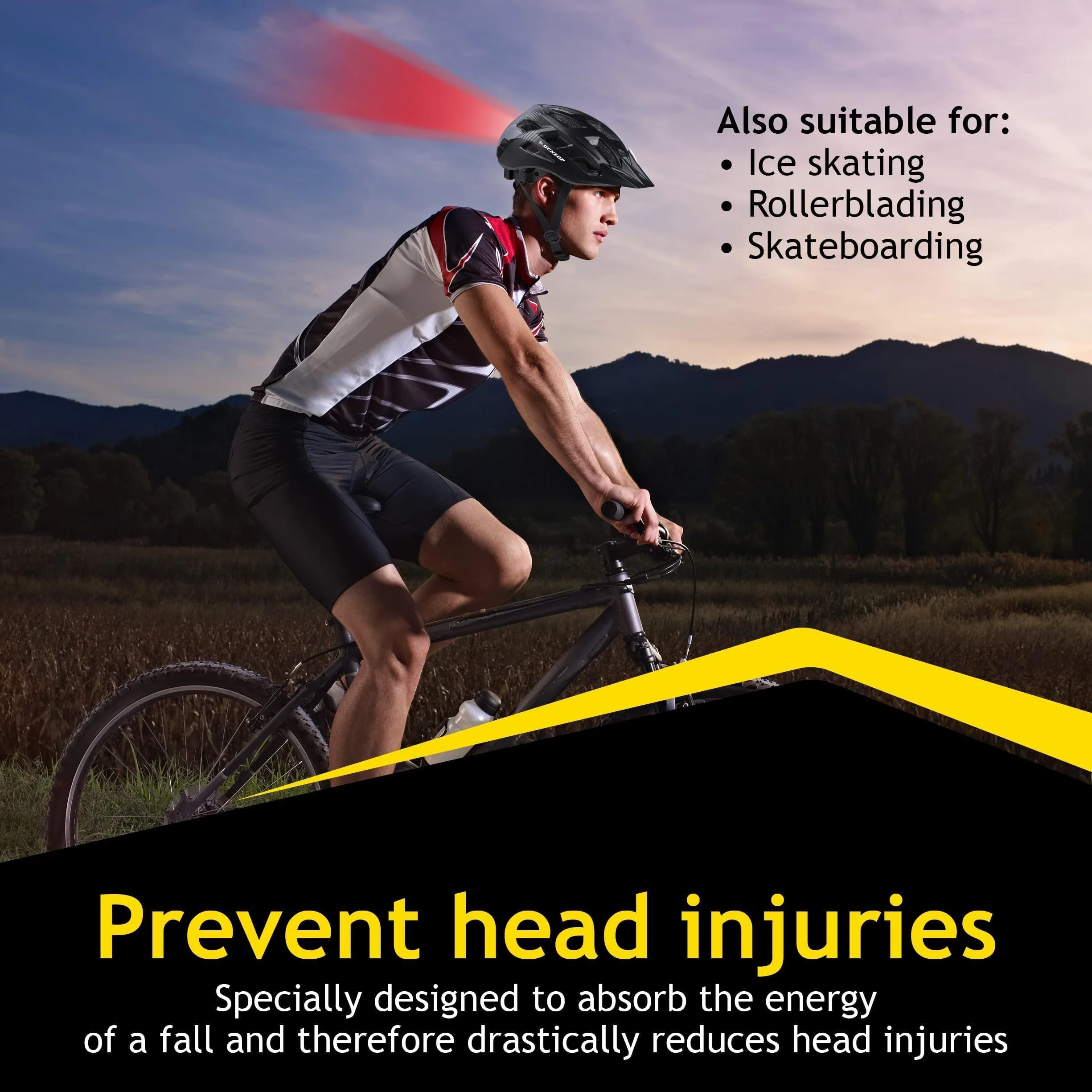 Kask rowerowy Dunlop regulowany 58-61 cm LED czarny