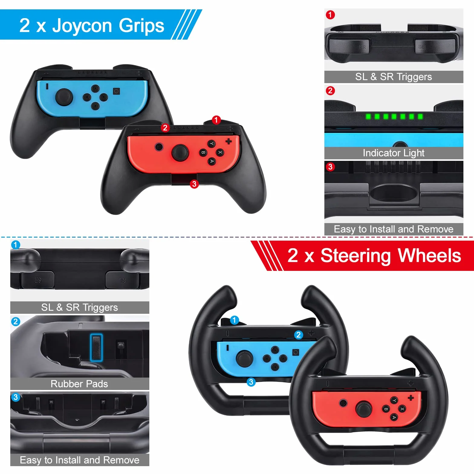 Zestaw akcesoriów sportowych 14 w 1, zestaw innoAura Switch Sports z kierownicą Switch, uchwytem Switch J-Con, rakietą tenisową, paskiem na nogę kompatybilnym z przełącznikiem/Switch OLED