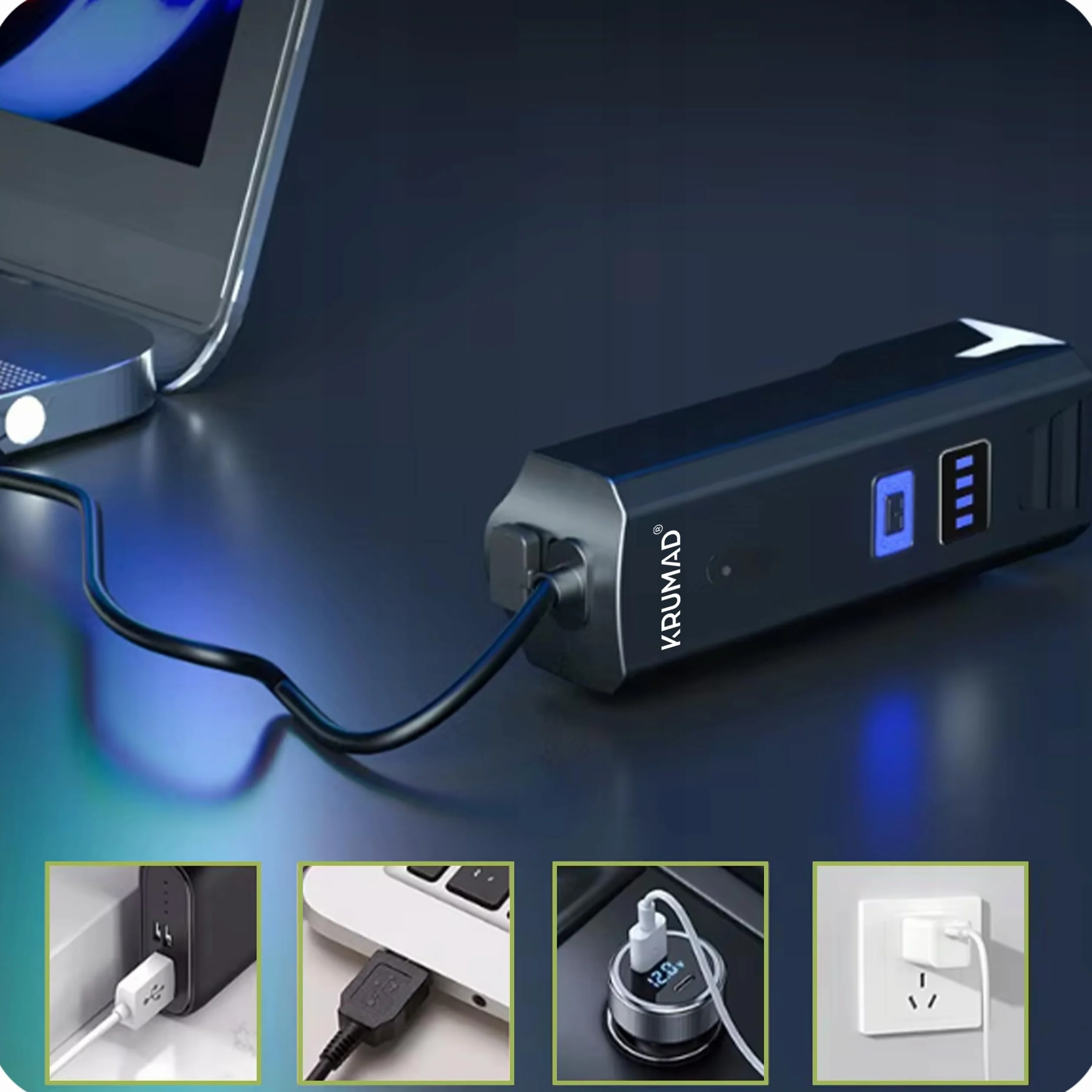 KRUMAD Lampka rowerowa LED, 5 trybów świecenia z czujnikiem zmierzchu, USB-C akumulator, wodoodporna IPX4, przednie światło rowerowe do 200 m, akcesoria rowerowe, kolor czarny