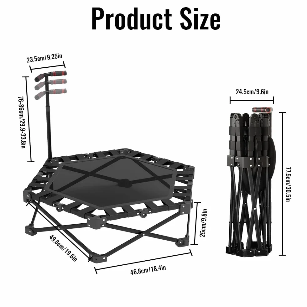 Trampolina Fitness, 106 cm Składana Mini Trampolina do Użytku Wewnętrznego z 3-Stopniową Regulacją Wysokości Uchwytu, Nośność 200 kg, Mała Trampolina do Domowego Treningu dla Dzieci i Dorosłych