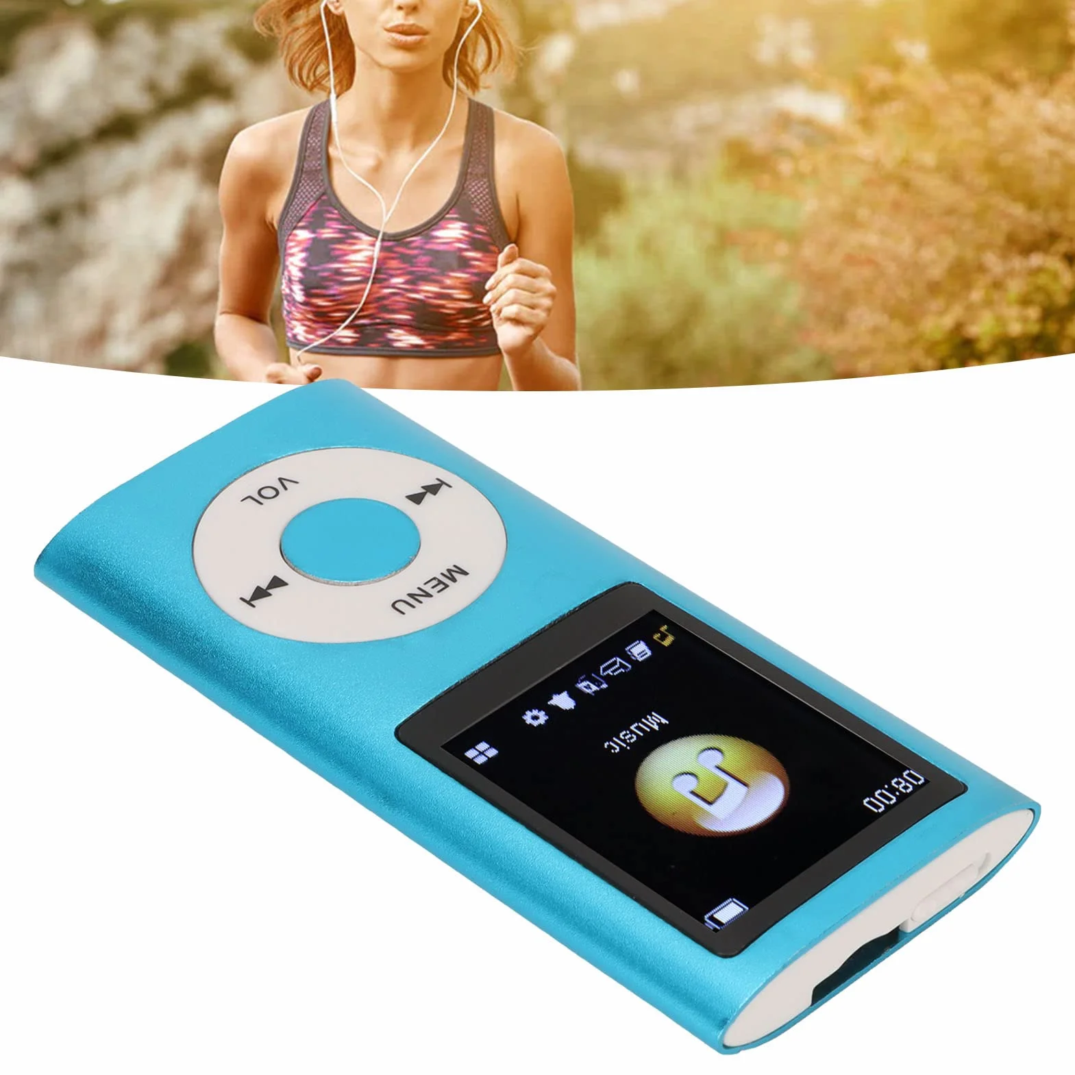 Odtwarzacz MP3, Przenośny Cyfrowy Odtwarzacz MP3 Bezstratnej Muzyki, Mini Odtwarzacz MP3 dla Dzieci ze Smukłym 1,8-calowym Ekranem LCD do Biegania Sportowego, Czas Odtwarzania 8 (Niebieski)